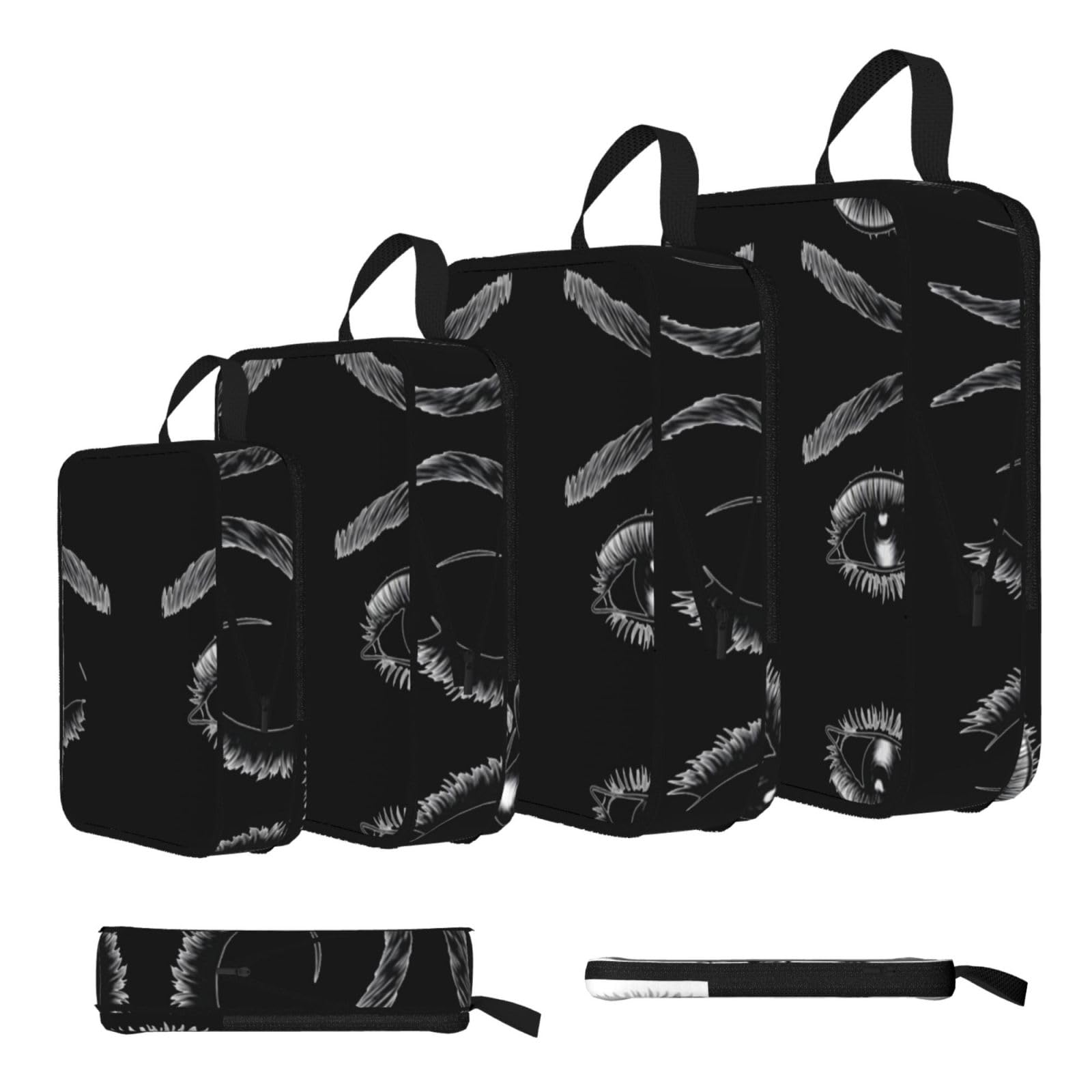 Esnaiuvcd Black Eyelash Print 4 Set Compression Packing Cubes For Suitcases,Expandable Storage Bags Organizers