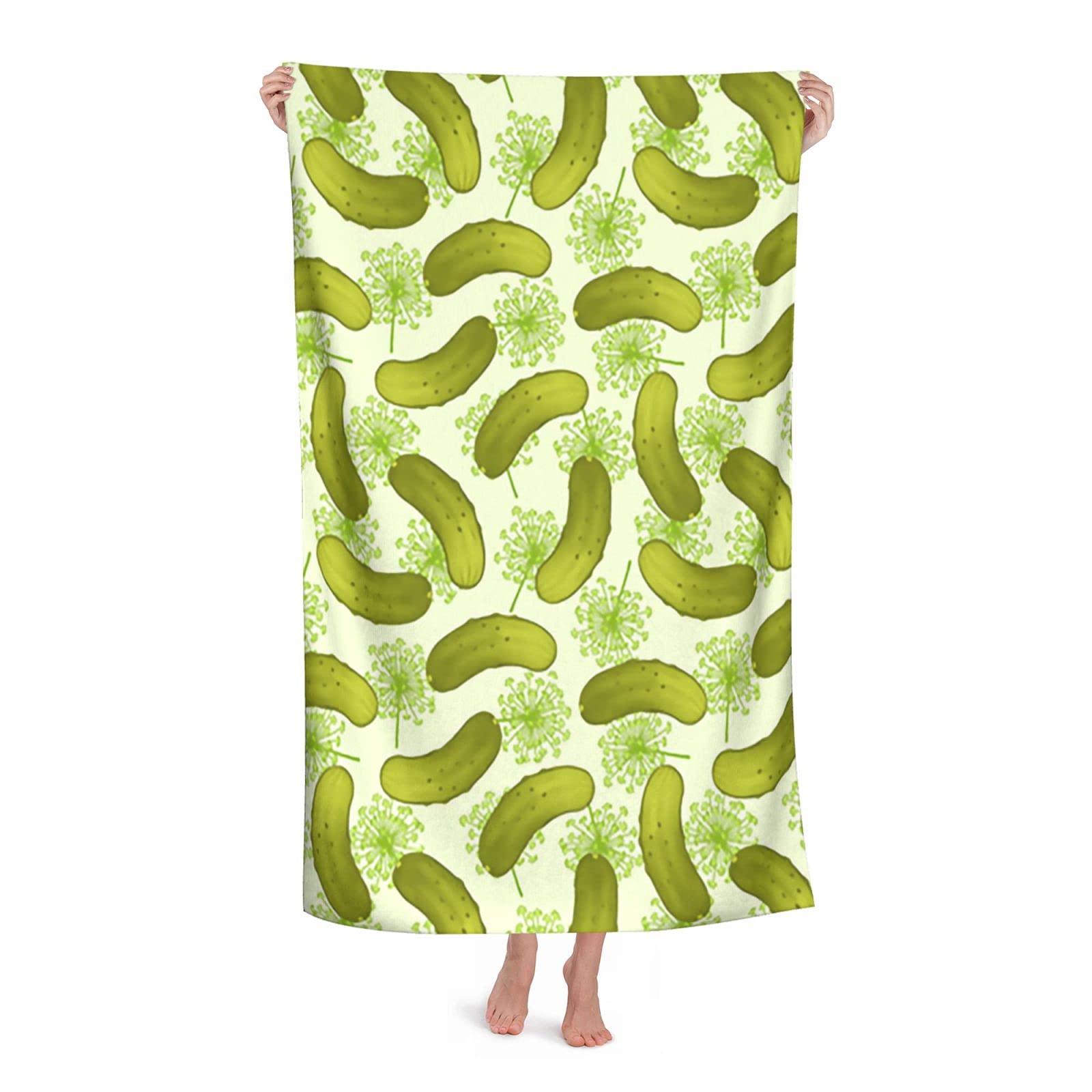 LSRCPD Dill Pickles Beach Towel Highly Absorbent Microfiber Beach Blanket Soft Bath Towels 80 x 130 cm