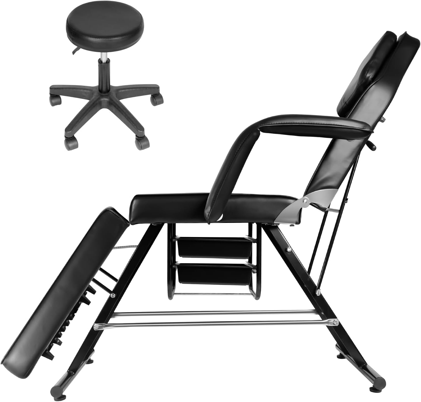 24.4 inches Wide Large Massage Salon Tattoo Bed Chair, 3-Section Height Adjustable for Spa Salon Facial Lash, Tattoo Chair with 3.1 Inch Thicked Bed and 360° Swivel Spa Stool (981LBS)