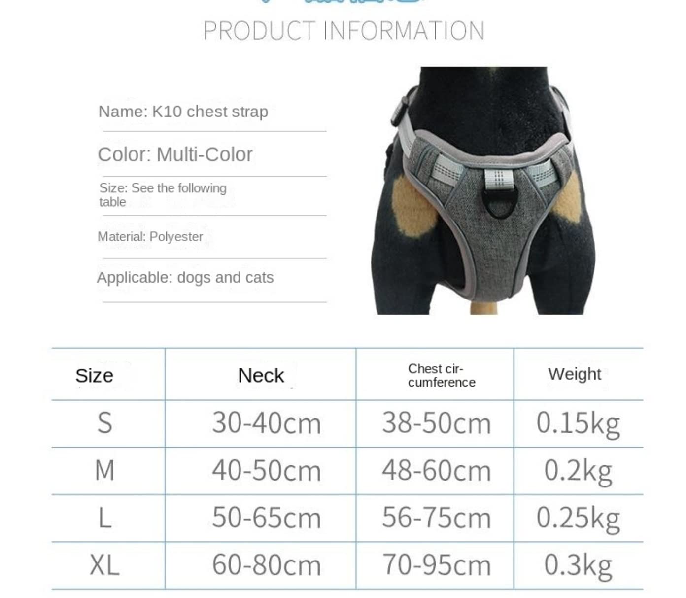 Smycz dla Psa Oddychające Nylonowe Szelki Dla Psa Ripstop Regulowana Kamizelka Odblaskowa Obroża Miękki Materiał Małe I Duże Psy Miękkie Regulowana(A,50-65cm)