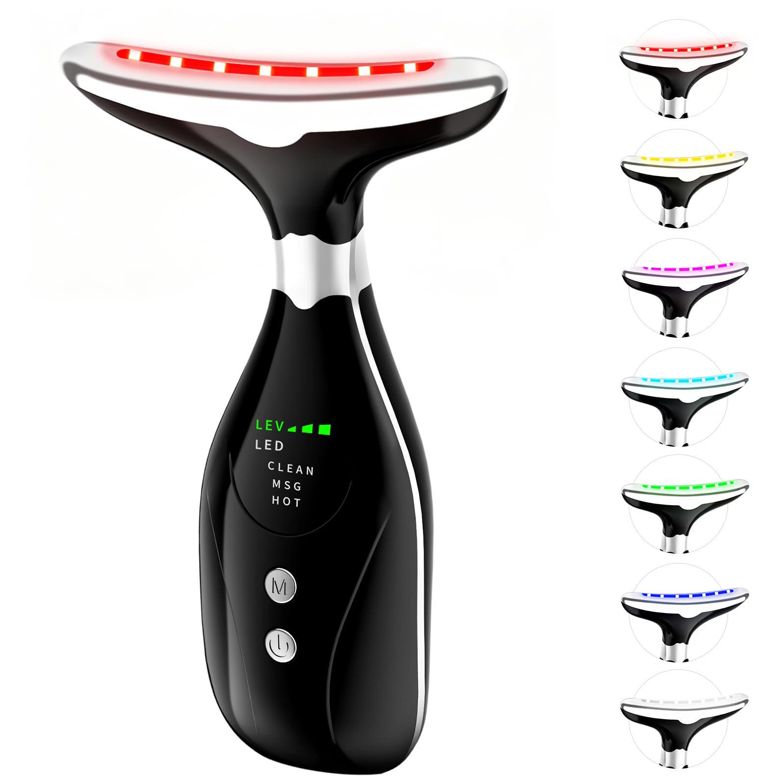 Masajeador facial de cuello, varita de terapia de luz roja, herramientas para el cuidado de la piel, dispositivo de belleza LED de 7 colores para uso doméstico, herramienta de escultura facial con