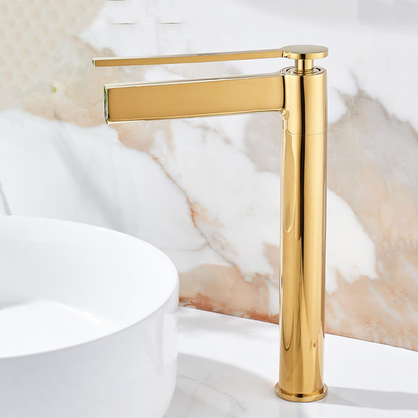 Nfusrxmbk Gold Bathroom Sink Tap Modern Waterfall Basin Mixer Tap Single Lever Hot And Cold Water High