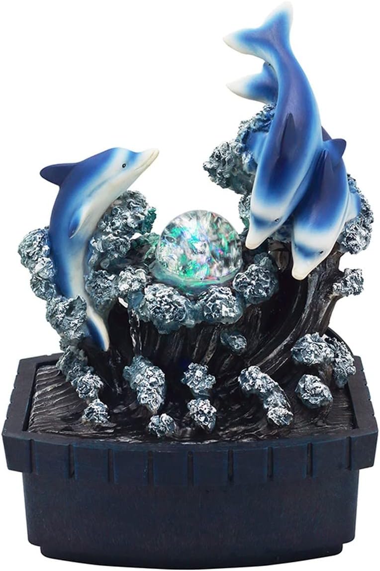 HomeRoots 11" Blue Polyresin Dolphins Tabletop Fountain