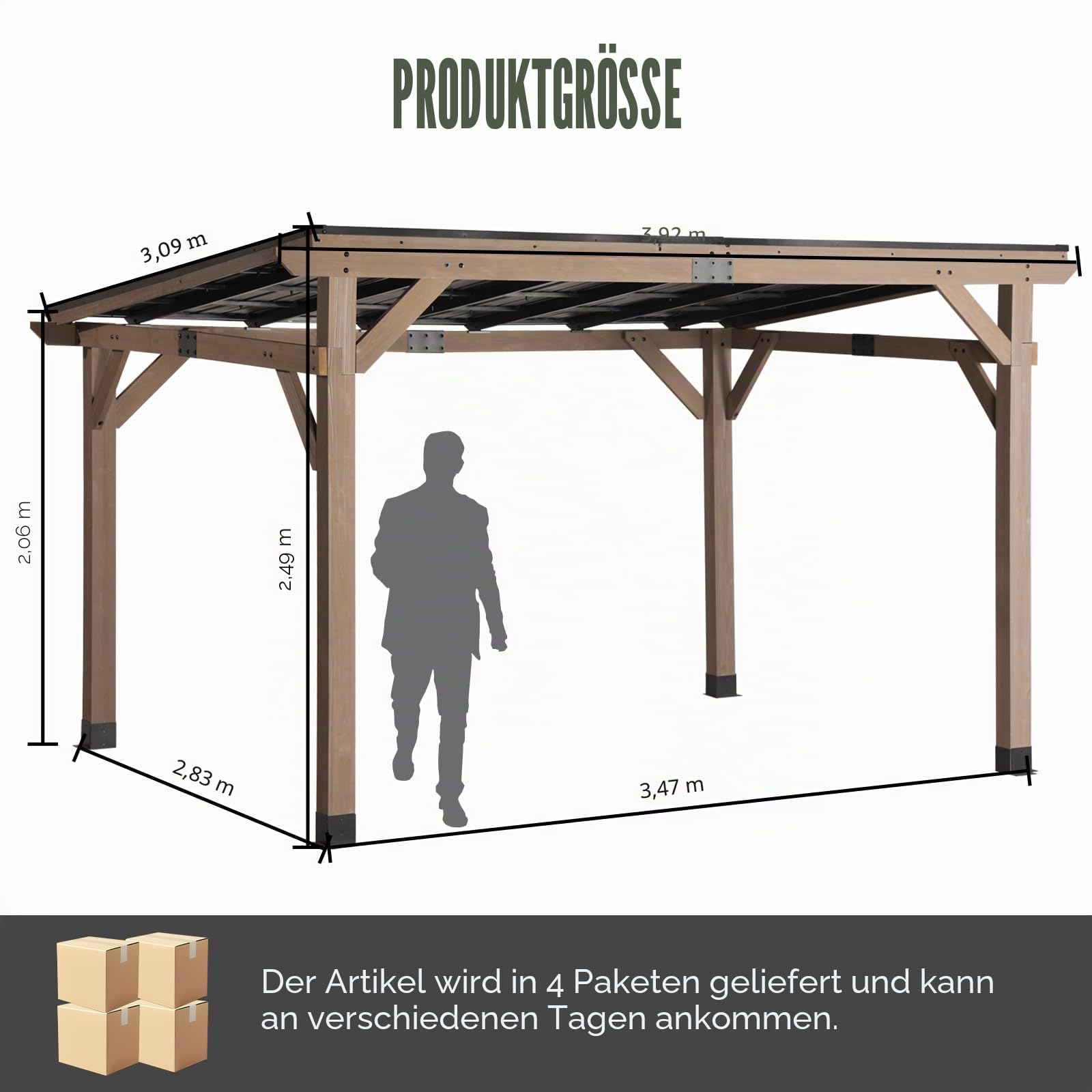 CHARMELEON Zedernholz-Gazebo 3,05 x 3,66 m, Holz-Grill-Gazebo mit geneigtem galvanisiertem Stahldach, dauerhaftes festes Terrassenpavillon für draußen, Hinterhof, Garten, überlegene Schnee- und