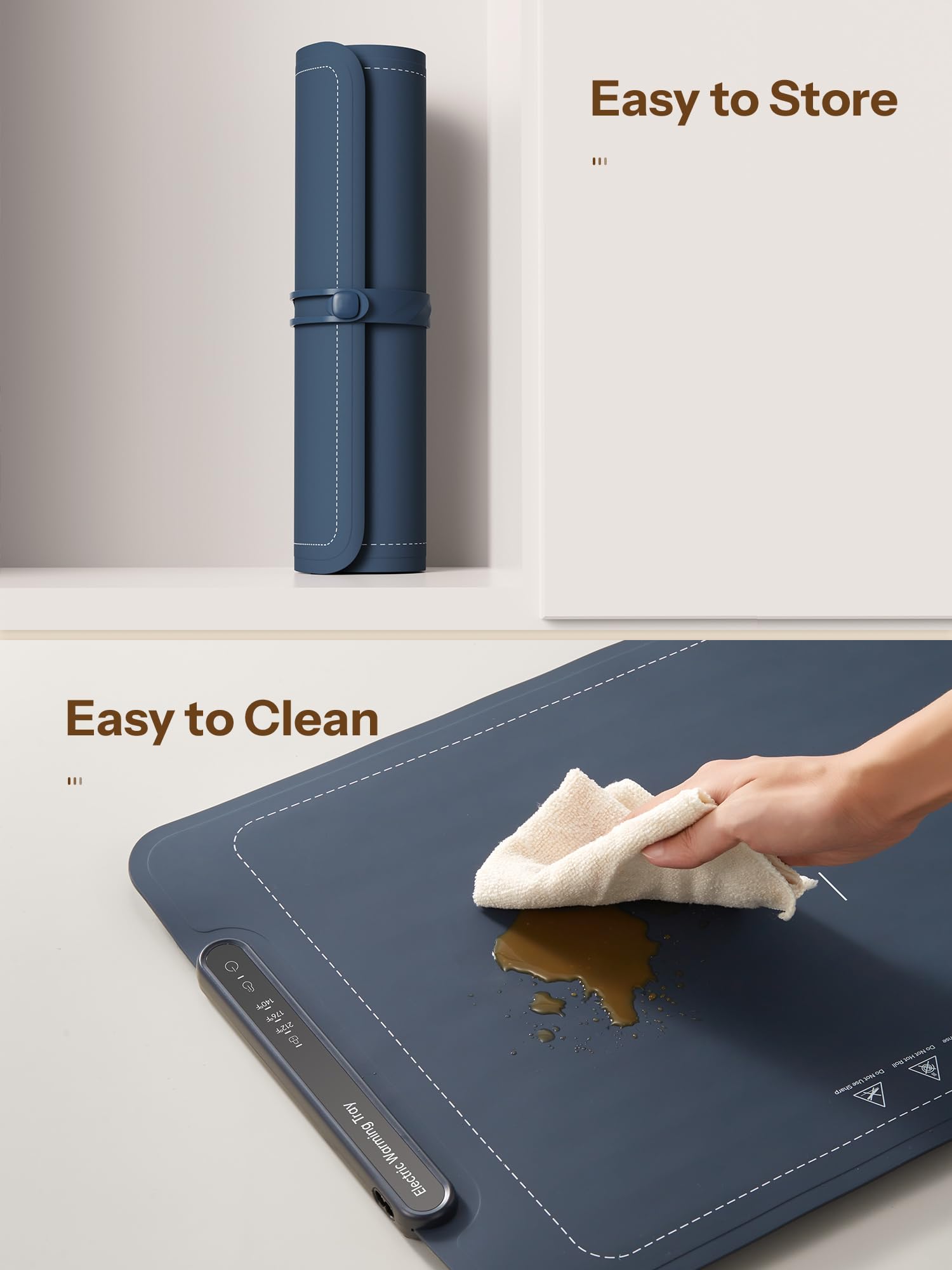 Reemix Bandeja de Calentamiento Eléctrico, Alfombrilla Calefactora Plegable para Alimentos con Temperatura Máxima Ajustable de 100℃, Apagado Automático para Reuniones, Fiestas y Uso Diario