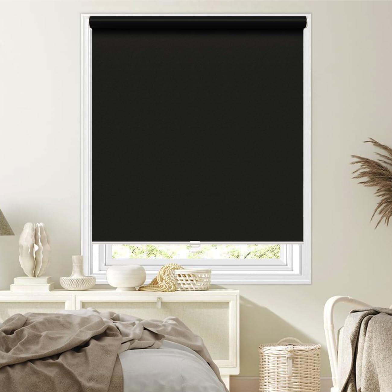 Window Blinds Cordless,Roller Blinds for Indoor Windows, Home,Bedroom,Room Darkening Shades,Blackout Window Cover,Window Covering,Durable and Thermal Blackout Blinds (White, 35" W x 72" H)