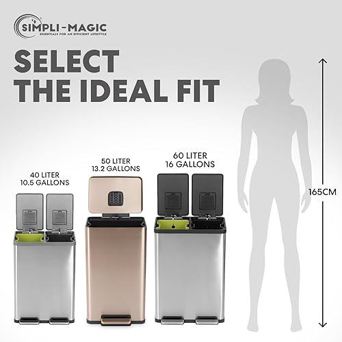 Vista 10 de SIMPLI-MAGIC Bote de basura de 50 litros/13.2 galones de cierre suave, resistente a las manchas con pedal y filtro integrado, acero inoxidable