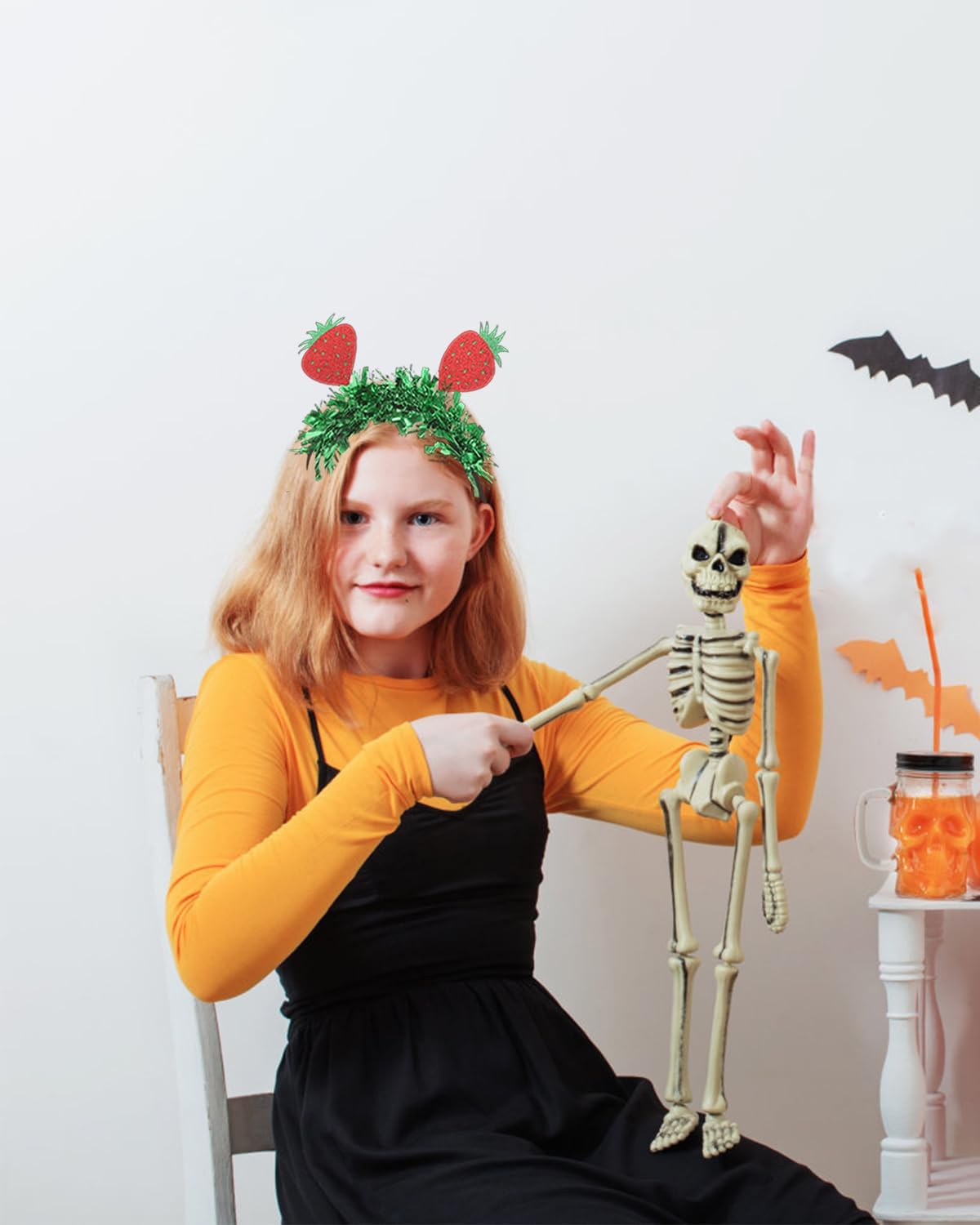 2 Pcs Strawberry Headbands with Glitter Tinsel Fruit Headband Halloween Headdress Party Head Boppers Hair Accessories Strawberry Costume