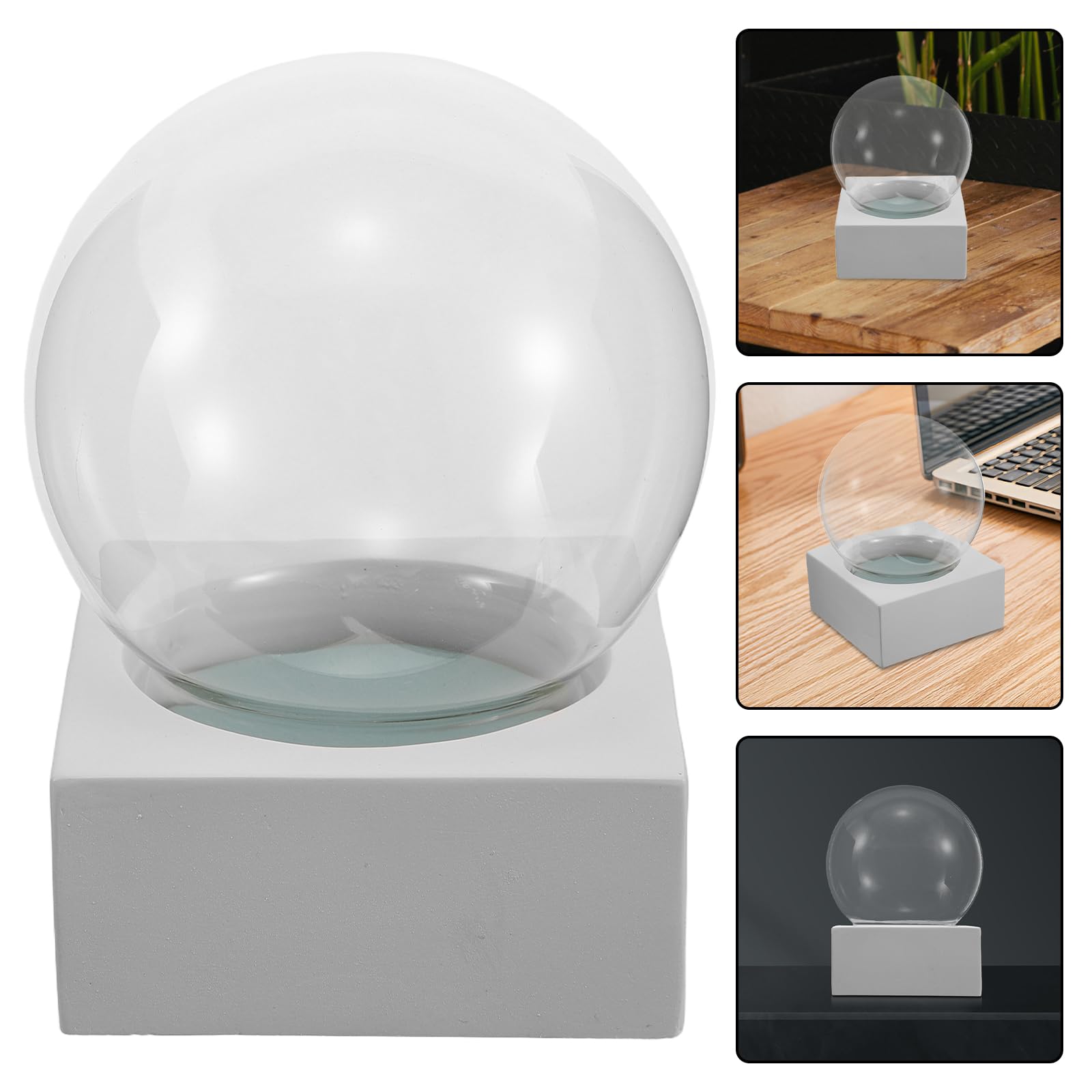 Bola de Nieve de Cristal Transparente con Base Cuadrada de Color Claro, Globo Rellenable de Vidrio 10,8 X 13 Cm para Manualidades DIY, Decoración Navideña y Hogar, Cúpula Vacía