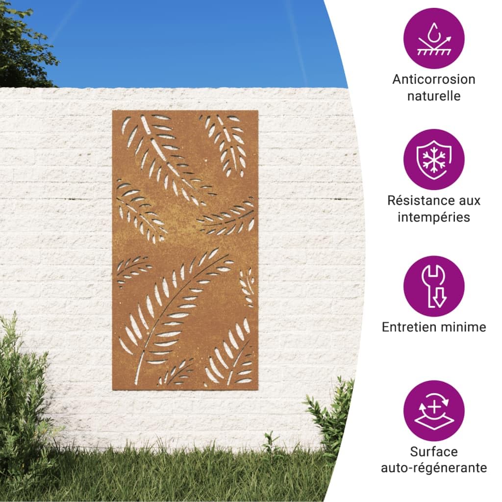 vidaXL Décoration Murale Jardin 105x55 cm Acier corten Design Feuille