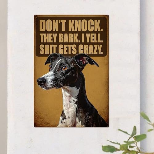 peiyeety Vintage Italian Greyhounds Dog Metal Sign Don't Knock They Bark I Yell Metal Sign 8x12 Inch Home Kitchen Garden Tin Plaque Wall Decor Bar Pub Bathroom Tin Poster
