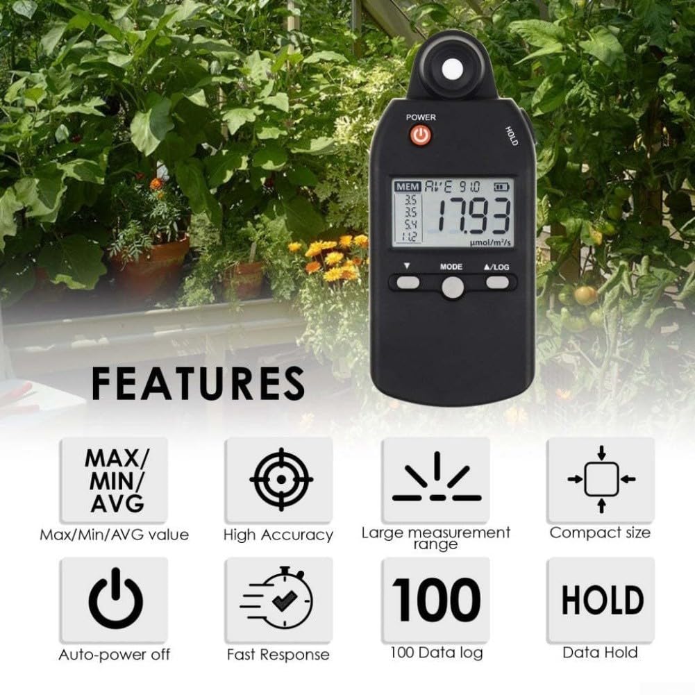 Tragbares PAR-Messgerät 0-5000 μmol Pflanzenlicht Digital Luxmeter mit PPFD-Anzeige für Growbox Lichtmessgerät für Indoor Pflanzen und Aquarium Helligkeitsmesser 0-5000 μmol präzise Messung