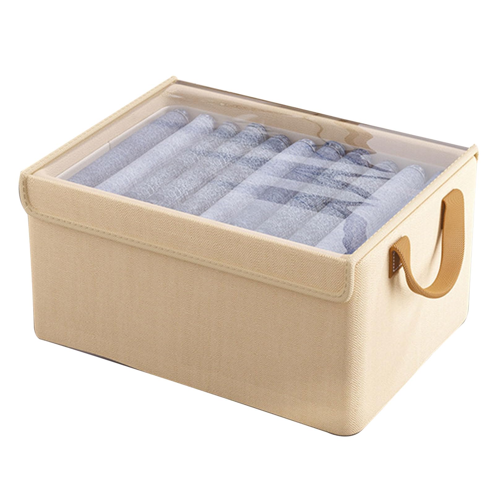 Xinsheinelry Beige Color Foldable Storage Box With Lid Clothing Storage Case Dustproof Wardrobe Box Space Saving Closet Organiser Travel Friendly Organiser