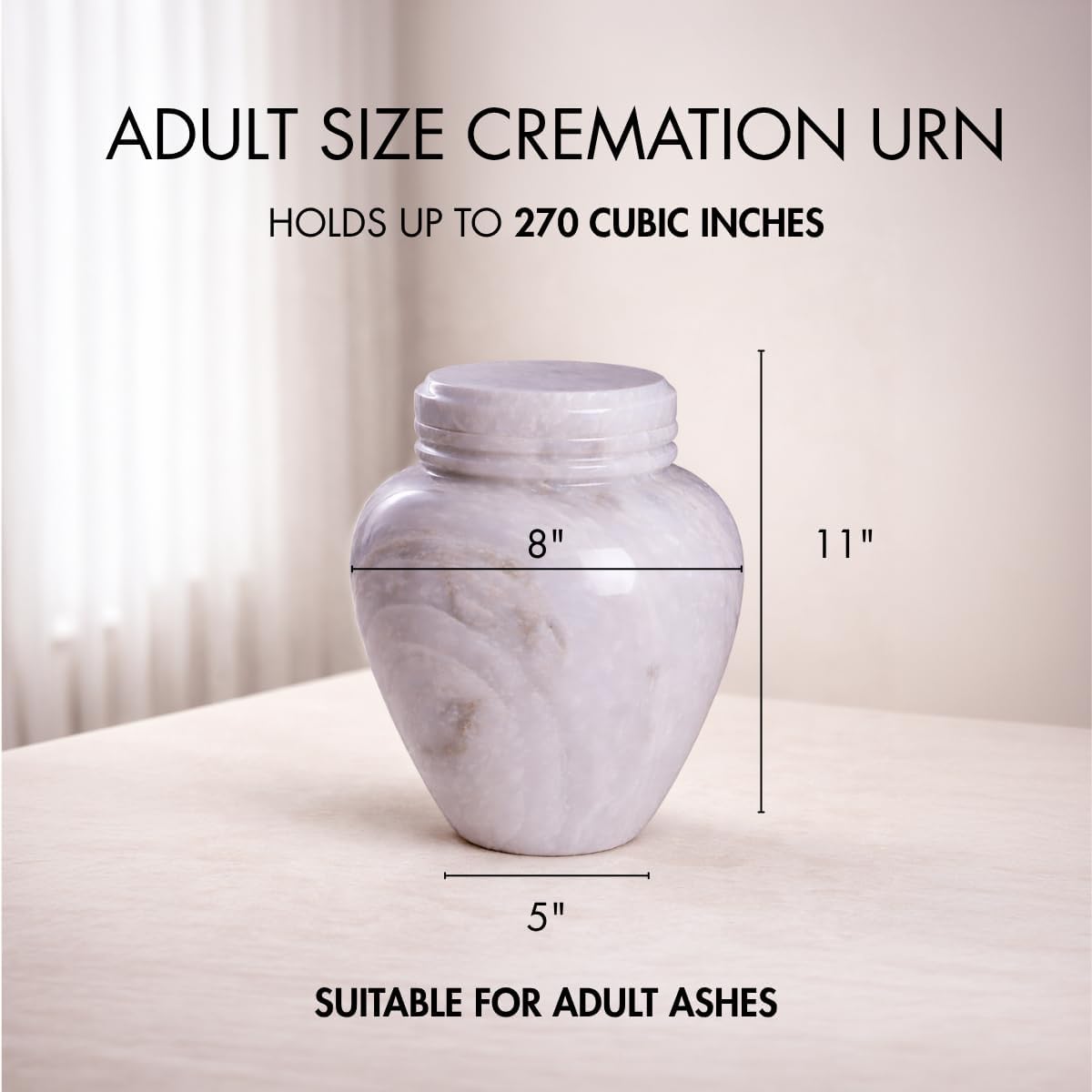 Deering Moments Marble Custom Engraved Cremation Memorial Urn for Human Ashes Adult Size, Personalized Decorative Genuine Marble Urn - Large (White)