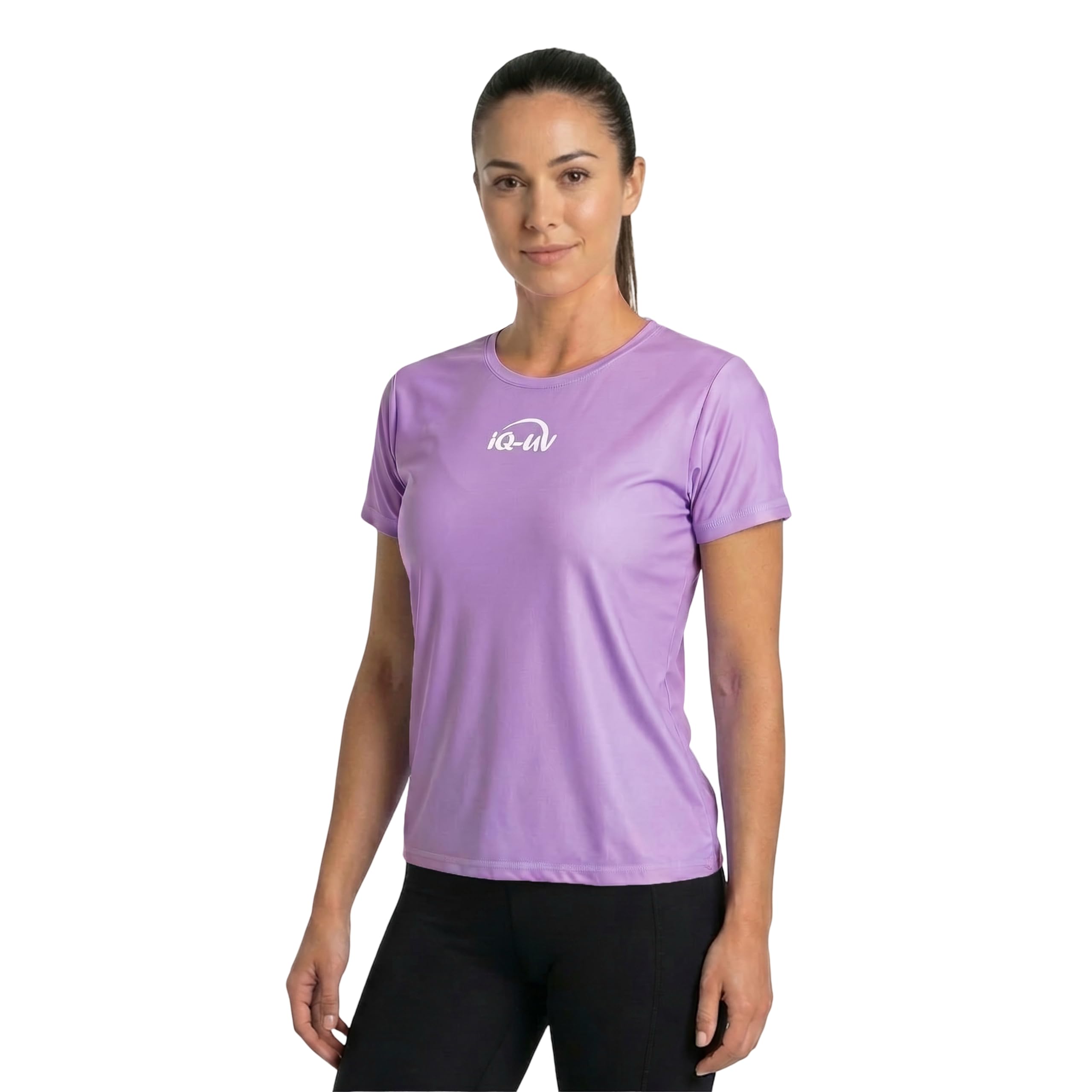 iQ-UV Shirt für Damen Kurzarm Lila L – Rash Guard Schwimmshirt für Frauen aus recyceltem Material – UV-Schutz Badeshirt zum Schwimmen, oder Sport – funktionales Surf-Shirt