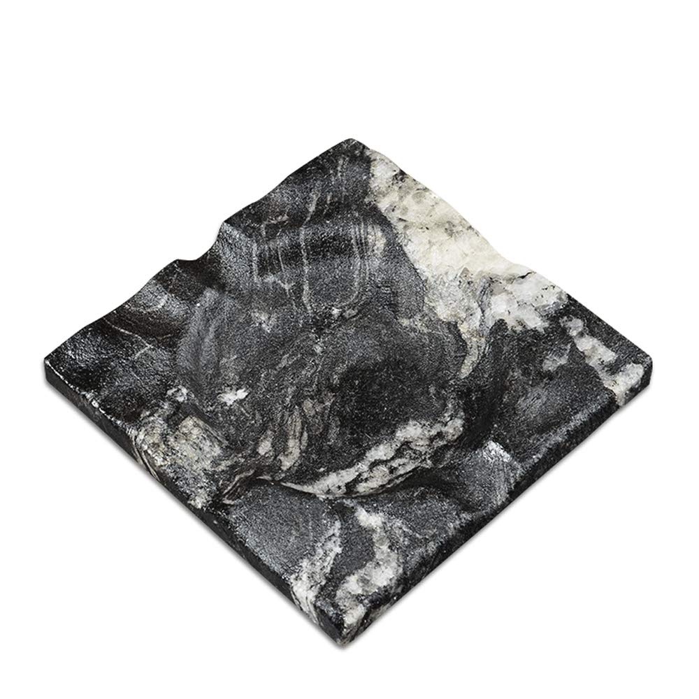 MAYROOM Natural Stone Marble Cigarette Cigar Ashtray for Man Women Outdoors Indoors Square Desktop Smoking Ash Tray for Home Office Patio Decoration Gift 5.1×5.1×0.78 inch Black