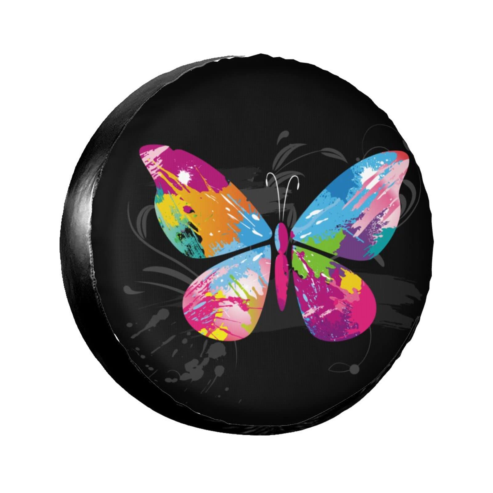 Colorful Butterfly Print Spare Tire Cover Wheel Protectors Dust-Proof Wheel Tire Cover Fit Trailer, Rv, Sand Many Vehicle 14inch