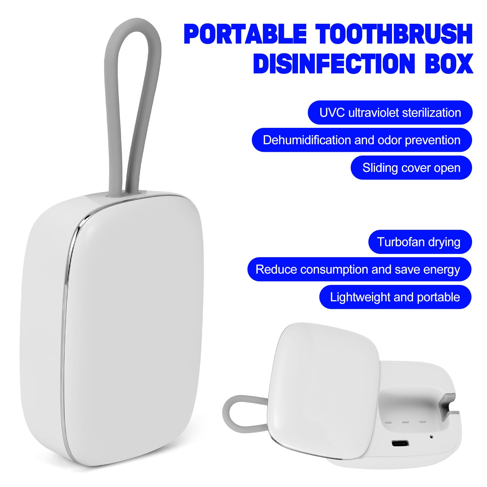 Custodia disinfettante per spazzolino da denti UV, mini disinfettante portatile con funzione di asciugatura, porta spazzolino ricaricabile, sterilizzatore per spazzolino da denti, per la casa