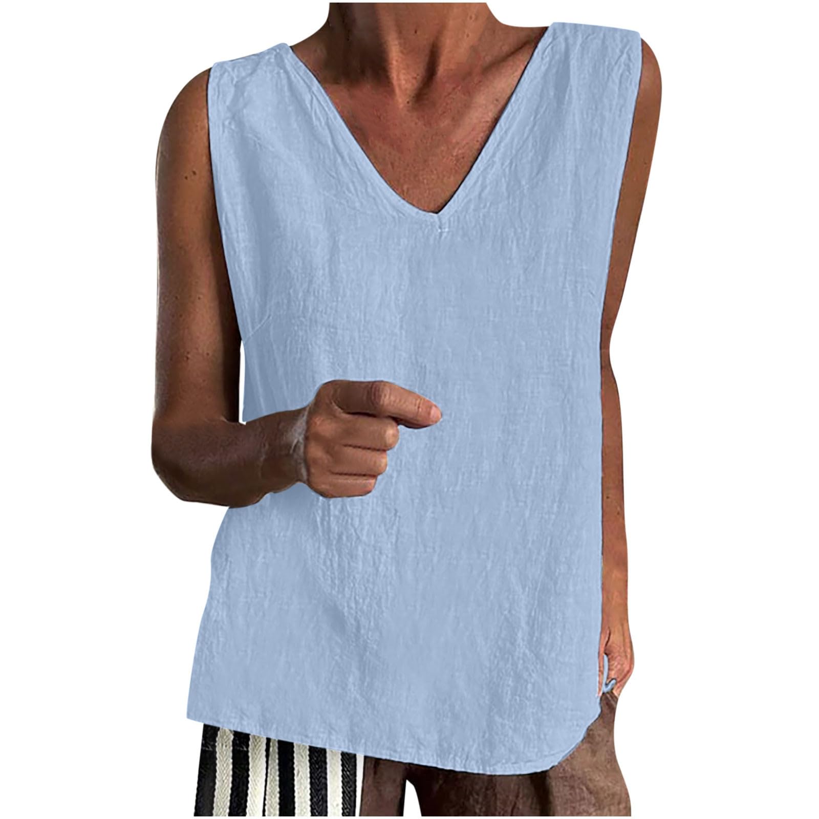 HAOLEI Moda Color Puros Camiseta Tirantes Mujer,Casual Chaleco Mujer de Algodón con Cuello V Camisetas Mujer Verano de Sin Manga en Distintos Colores Informal Pullover Camisola Playa Mujer Verano
