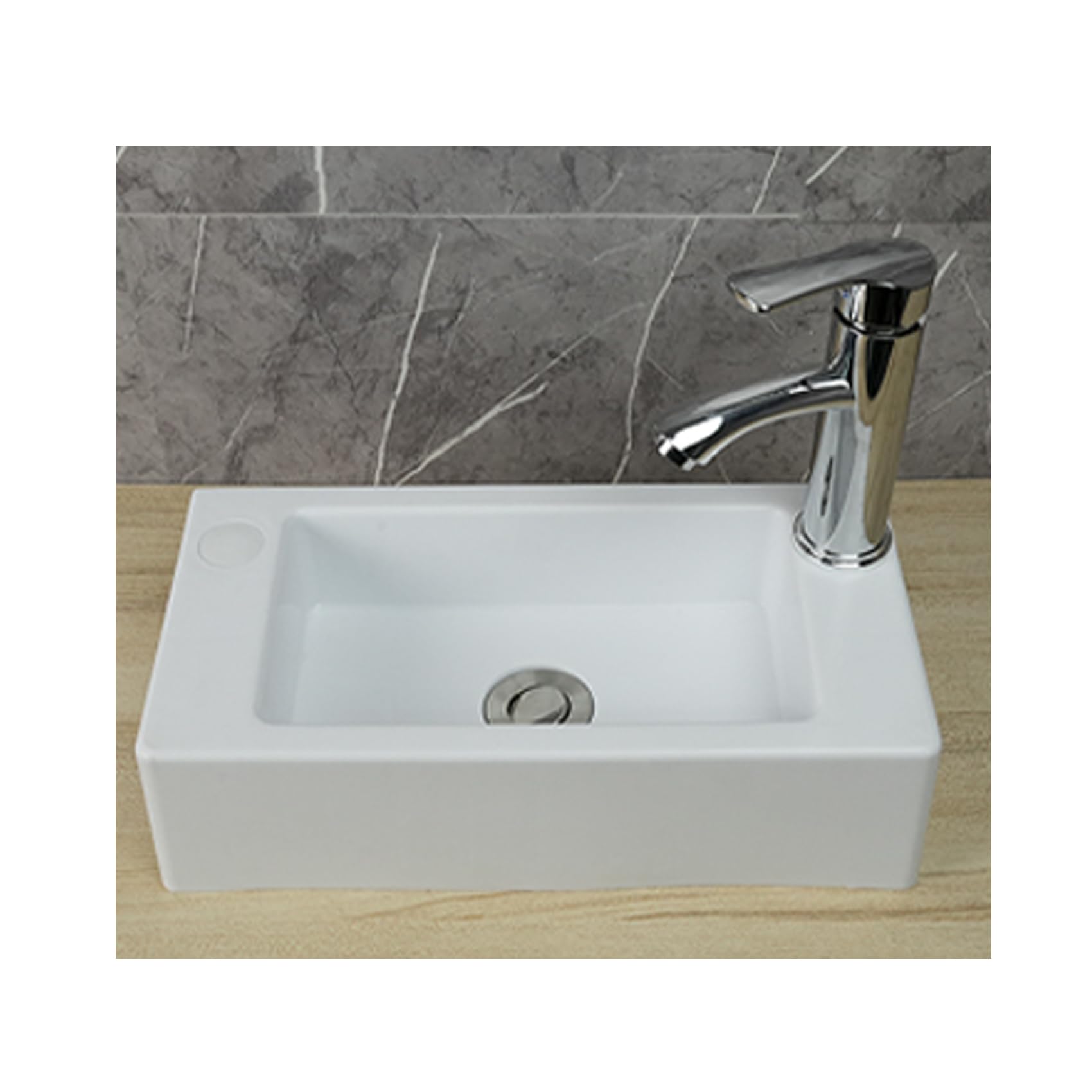 Lave Main Blanc, 16x8x4inch Lave Mains Rectangulaire Plastic avec Kit de Drainage, Lave Main Comptoir | Montage Mural Pour Salle De Bain WC Vestiaires ou Buanderies D Robinet Chaud et Froid