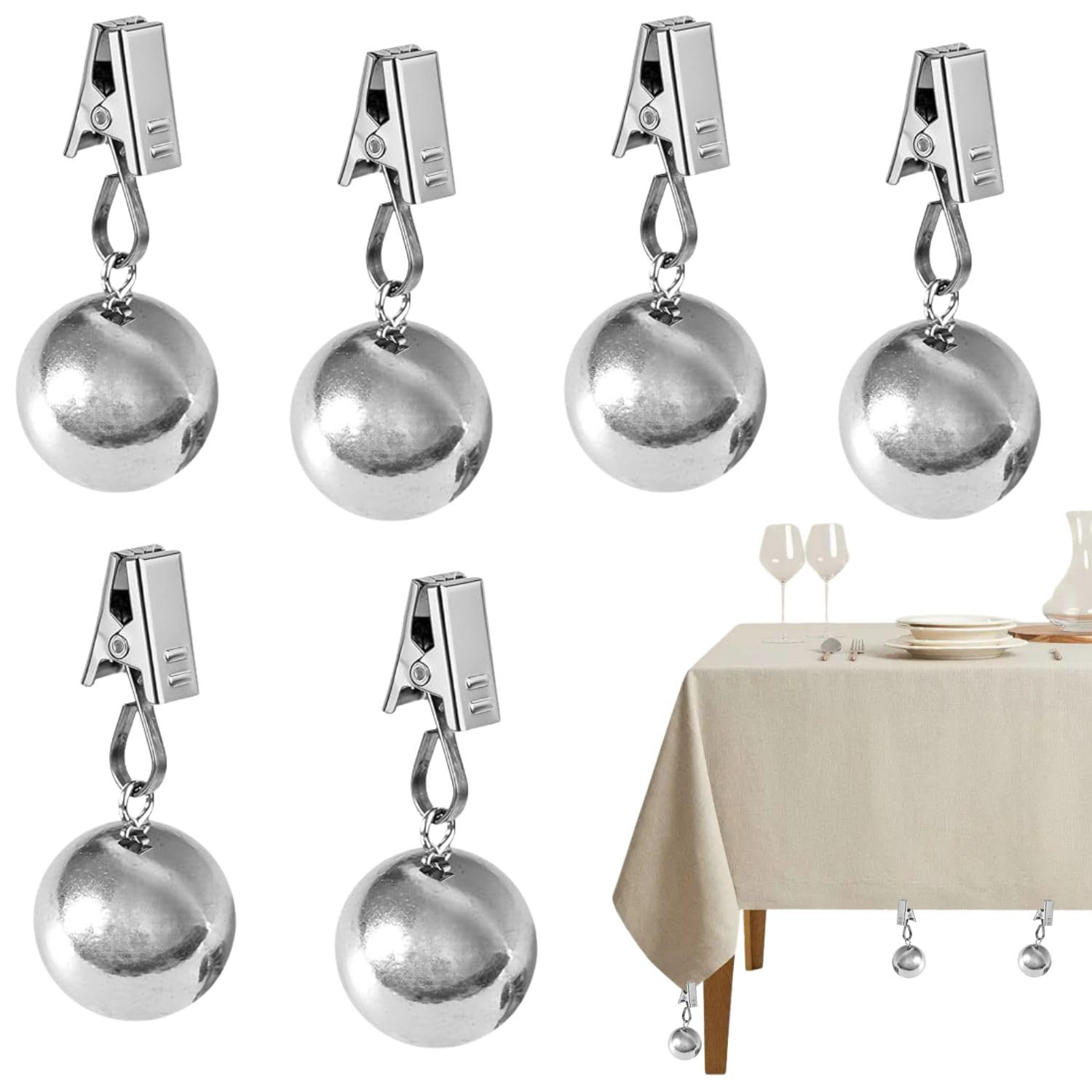 Poids de nappe de table lot de 6 pièces, boules en acier inoxydable avec clip, stables et extra lourdes