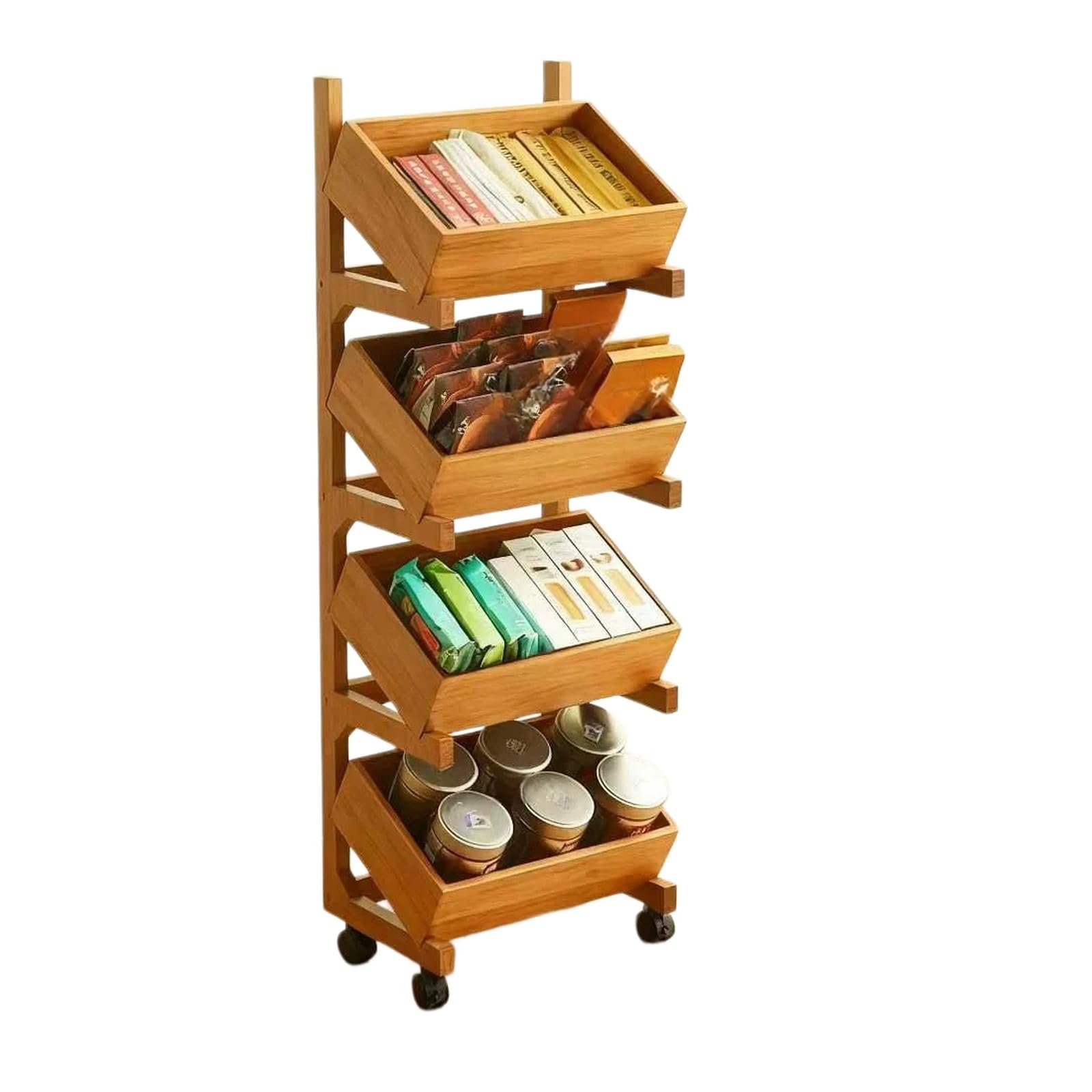 ZYYANSHOP Kitchen Storage Cart 4-Tier Rolling Utility Cart Movable Bookshelf and Vegetable Storage Shelf(Orange)