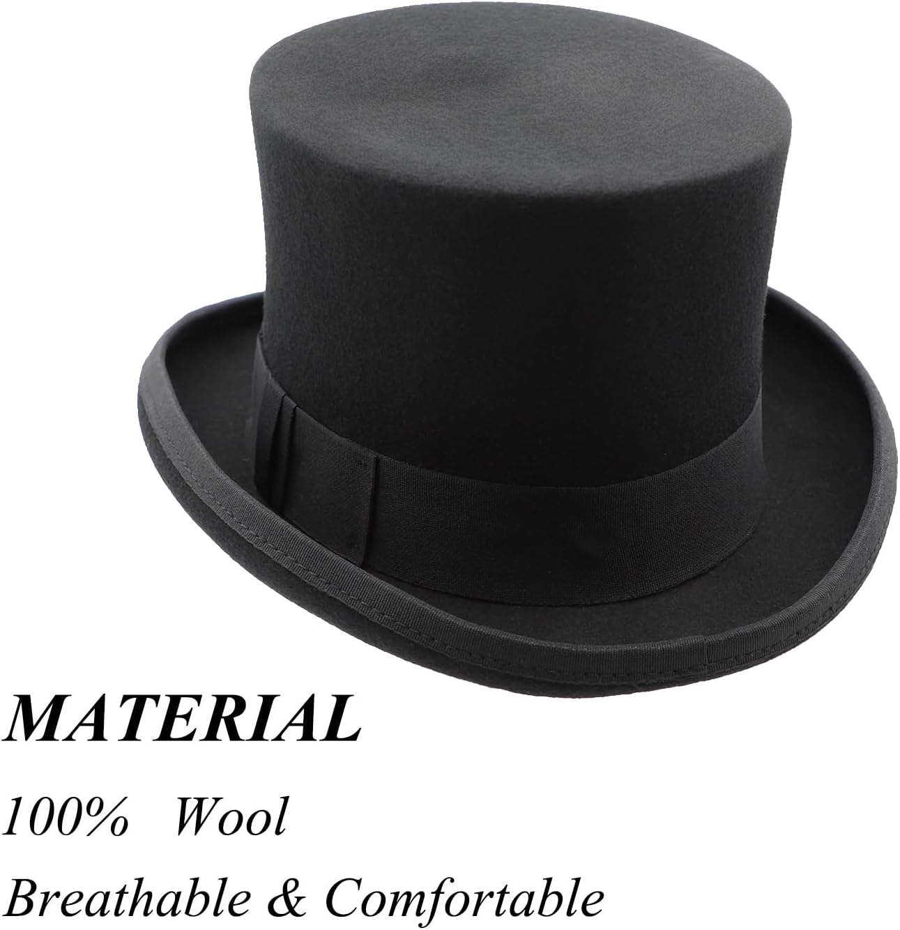 Top Hats for Men Women Wool Tall Top Hat Satin Lined Party Dress Hat Black Topper Hat Christmas Costume Tophat - Image 3