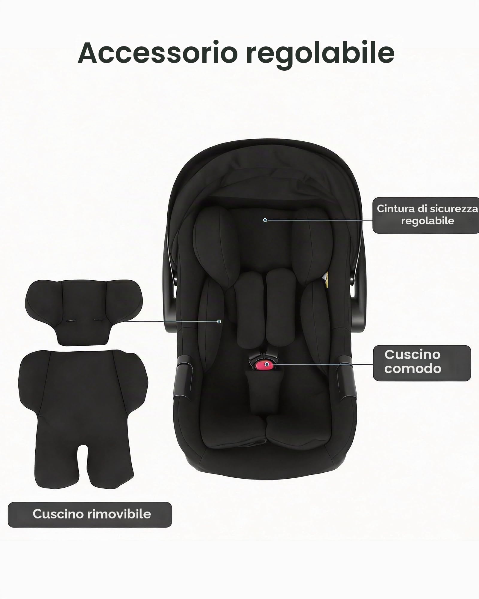 Seggiolino auto isofix Seggiolino auto confortevole per neonati e bambini piccoli, con parasole e finestrella, seggiolino ergonomico, nero