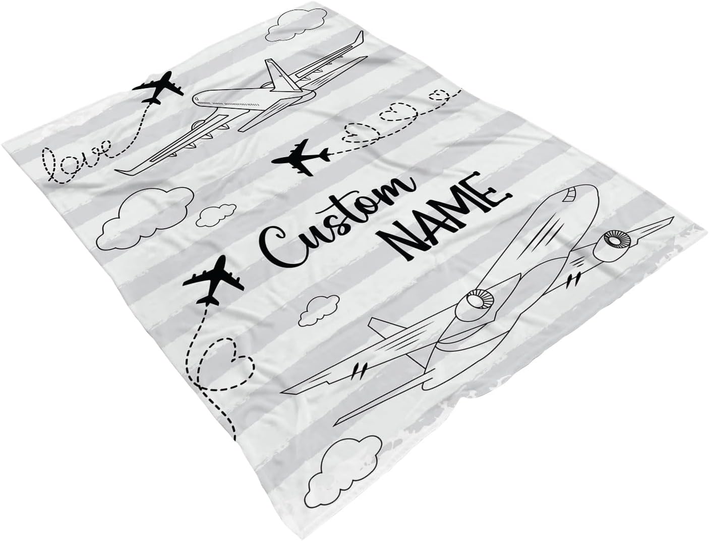 Personalized Airplane Baby Blanket, Cloud Baby Nursery Bedding Blanket, Custom Airplane Love Baby Receiving Blanket, Airplane Bedding Crib Decor for Baby Shower, 1st Christmas