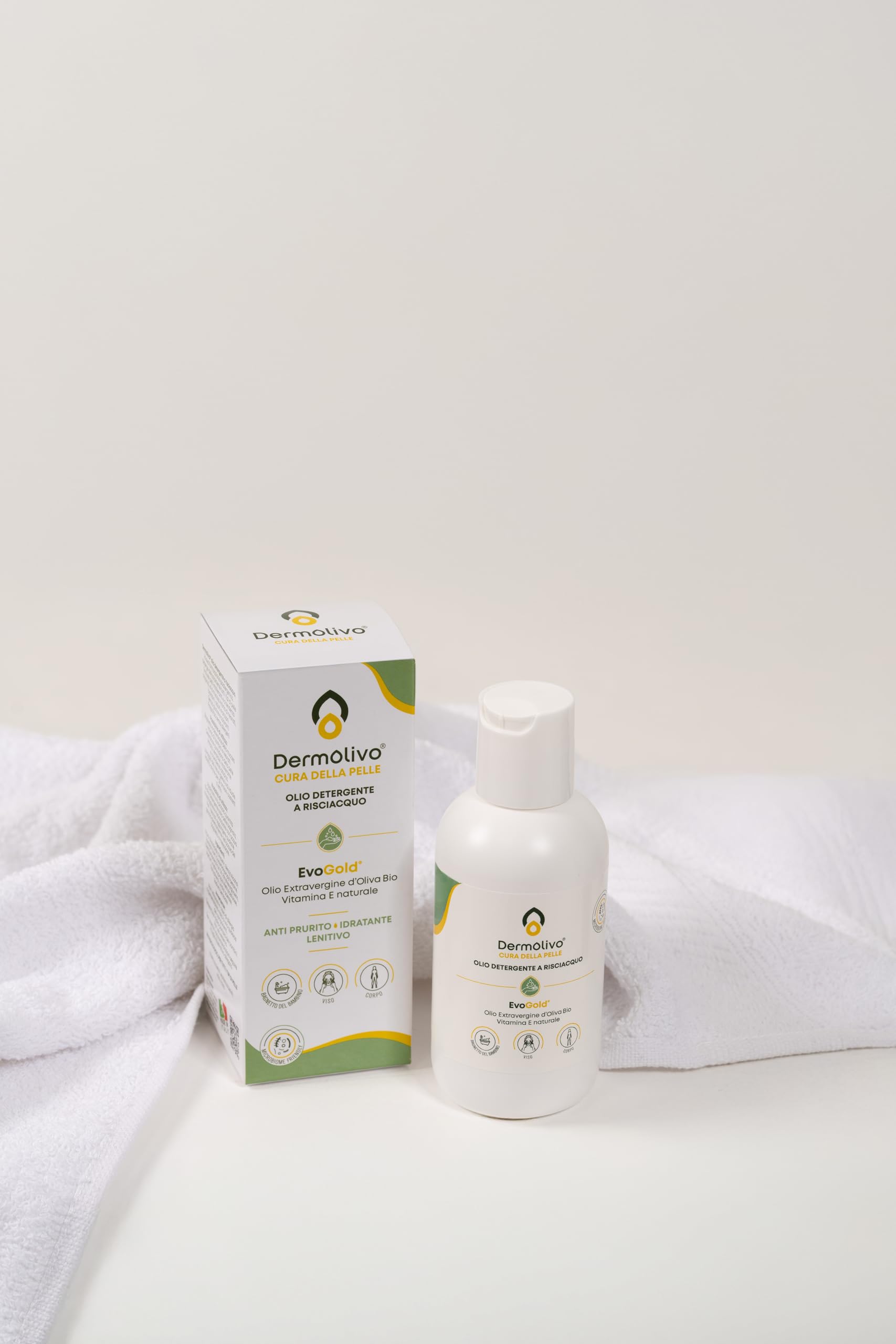 Olio Detergente a Risciacquo, Delicato per Pelle Sensibile, con EvoGold Olio Extravergine di Oliva e Vitamina E, per Neonati e Adulti, Senza Sapone e Parabeni