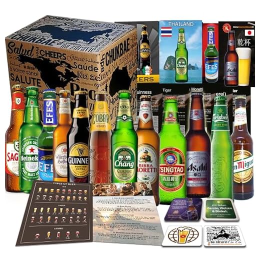 NIXIUKOL Digital Fleischthermometer Grillthermometer 2-in-1 Bratenthermometer mit 2 Edelstahlsonden, Sofortiges Auslesen, LCD Display, Magnet, Küchen Thermometer für Grill BBQ Braten Ofen 9 12x BIERE DER WELT, Geschenkidee für Mann zum Geburtstag, Vatertag, Ostern, Geschenkkarton + Tasting Anleitung + 12 x Produktinformation 4 Bierdeckel