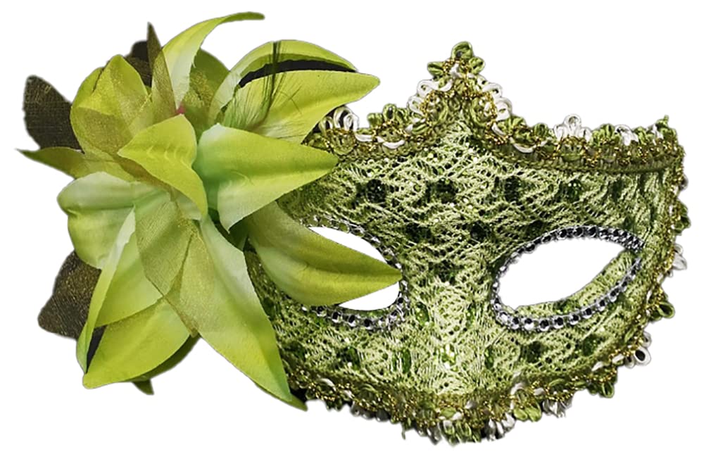 AZYOUNG Women’s Side Flower Multicolor Lace Covered Half Face Crown Masquerade Mask (Green)