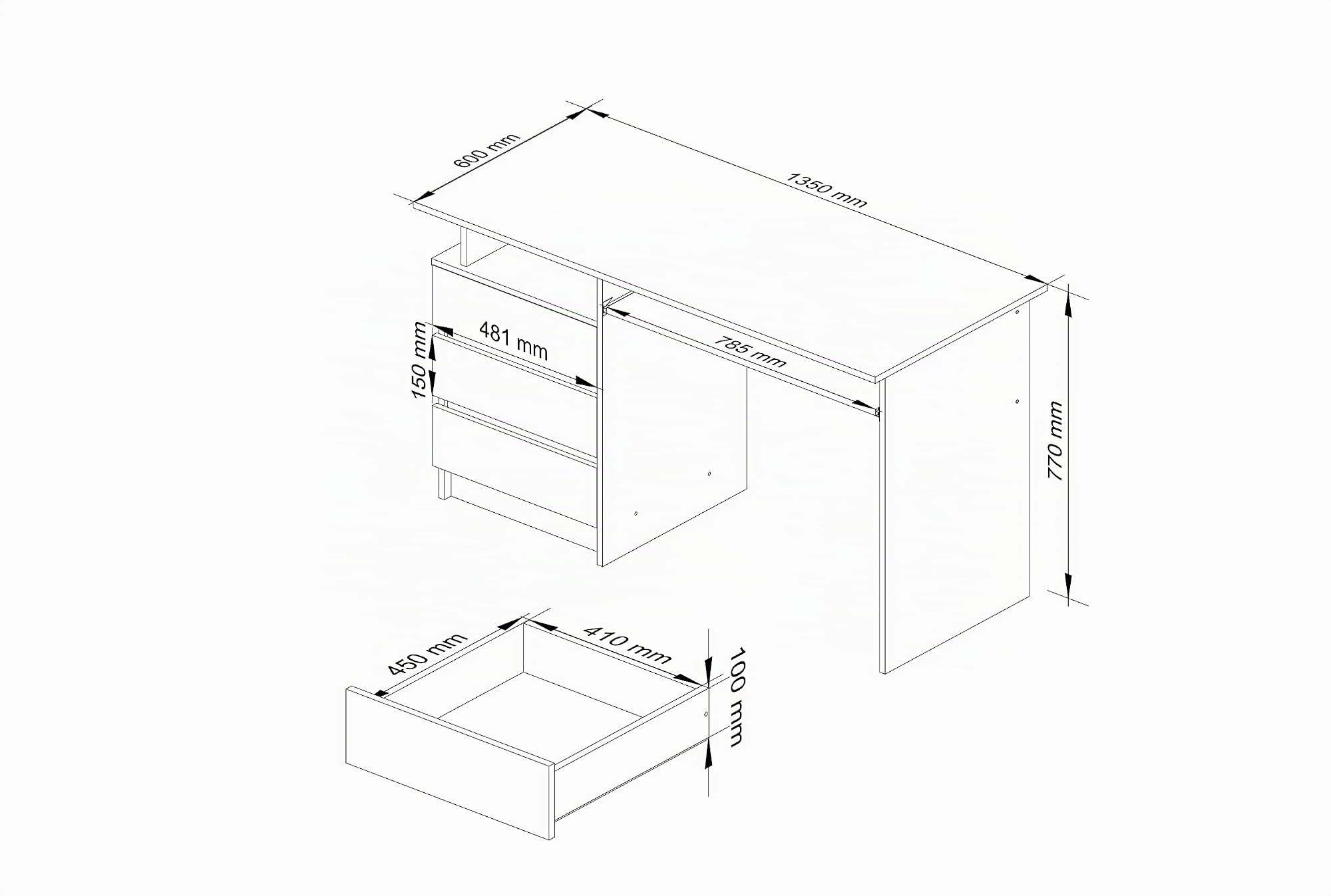 AKORD PC-Schreibtisch CLP 135 mit Tastaturablage | Office Desk | Computertisch | Bürotisch | 3 Schubladen, 1 Ablagefach, B135 x H77 x T60 cm, 45 kg | Erle