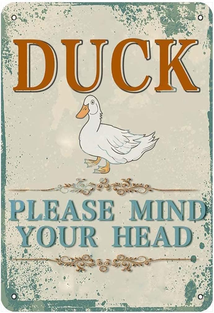 Nuboxx Bvw-265 Tin Signs Vintage Duck Please Mind Your Head Tin Sign Decoration Creative Fun Home Bathroom Patio Bar Pub Decor 8X12 Inches