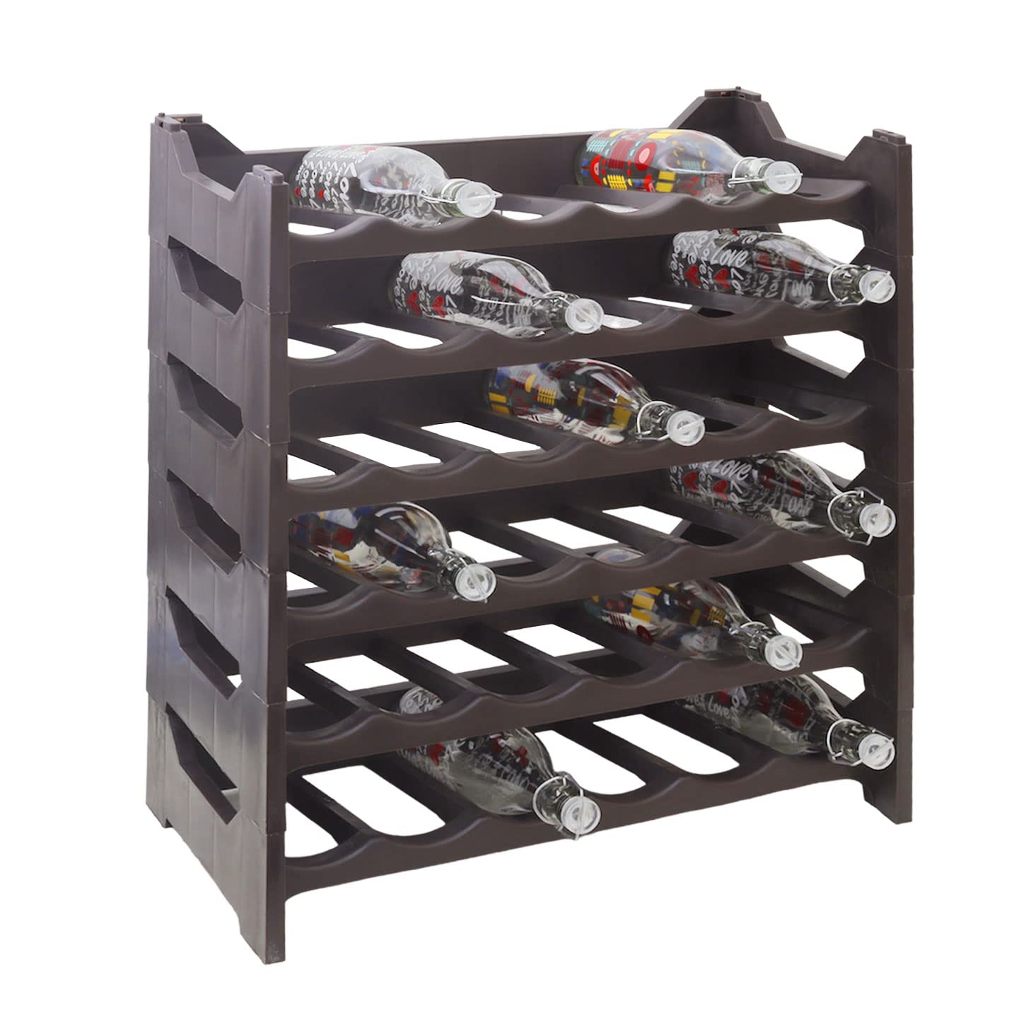MAURY'S Cantinetta Vino Portabottiglie in Plastica ed Eleganti Portavini per Organizzare e Valorizzare la Tua Collezione. Soluzioni Pratiche e Decorative.(36 Bottiglie, Brown) - 4