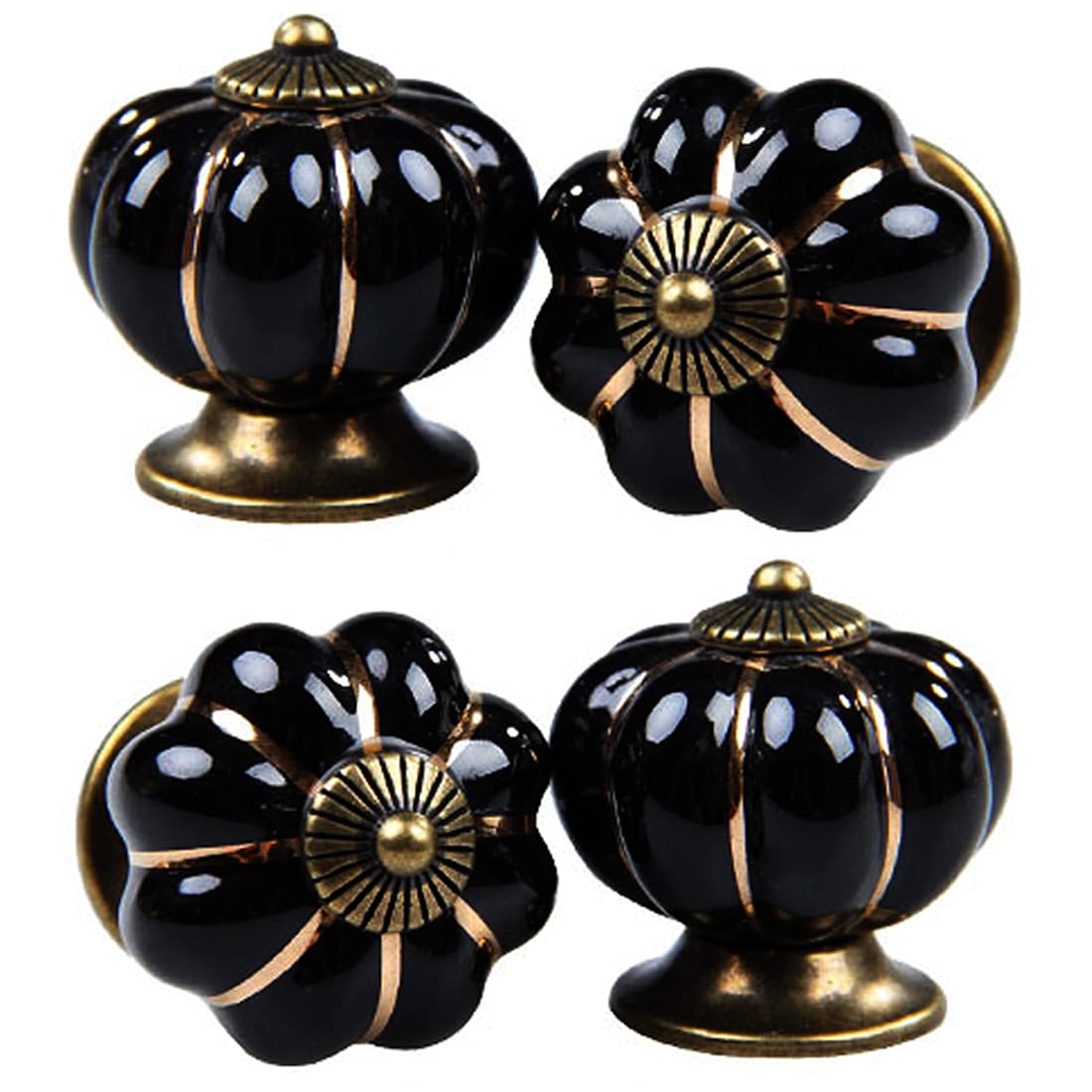Kelier Ceramic Pumpkin Cabinet Knobs, [8 Pack] Vintage Sleek Pumpkin Door Pull Handles for Kitchen/Dresser Drawer/Cupboard/Wardrobe (Black, 8 Pieces)