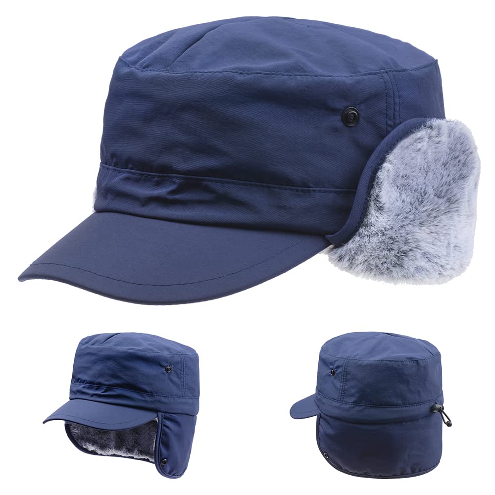Hunterbee Unisex Navy Blue Winter Military Cadet Cap Trapper Aviator Pilot Hat Earflaps Hunting Elmer Hunter Rancher Fur