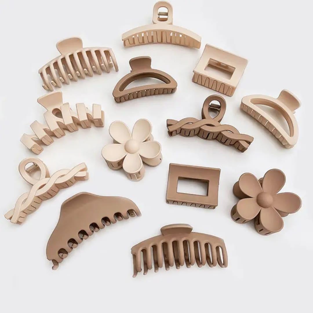 Fermagli per capelli da donna, grandi, sottili, spessi, ricci, accessori per capelli da ragazza, resistenti e resistenti, colori neutri (confezione da 12 misti)