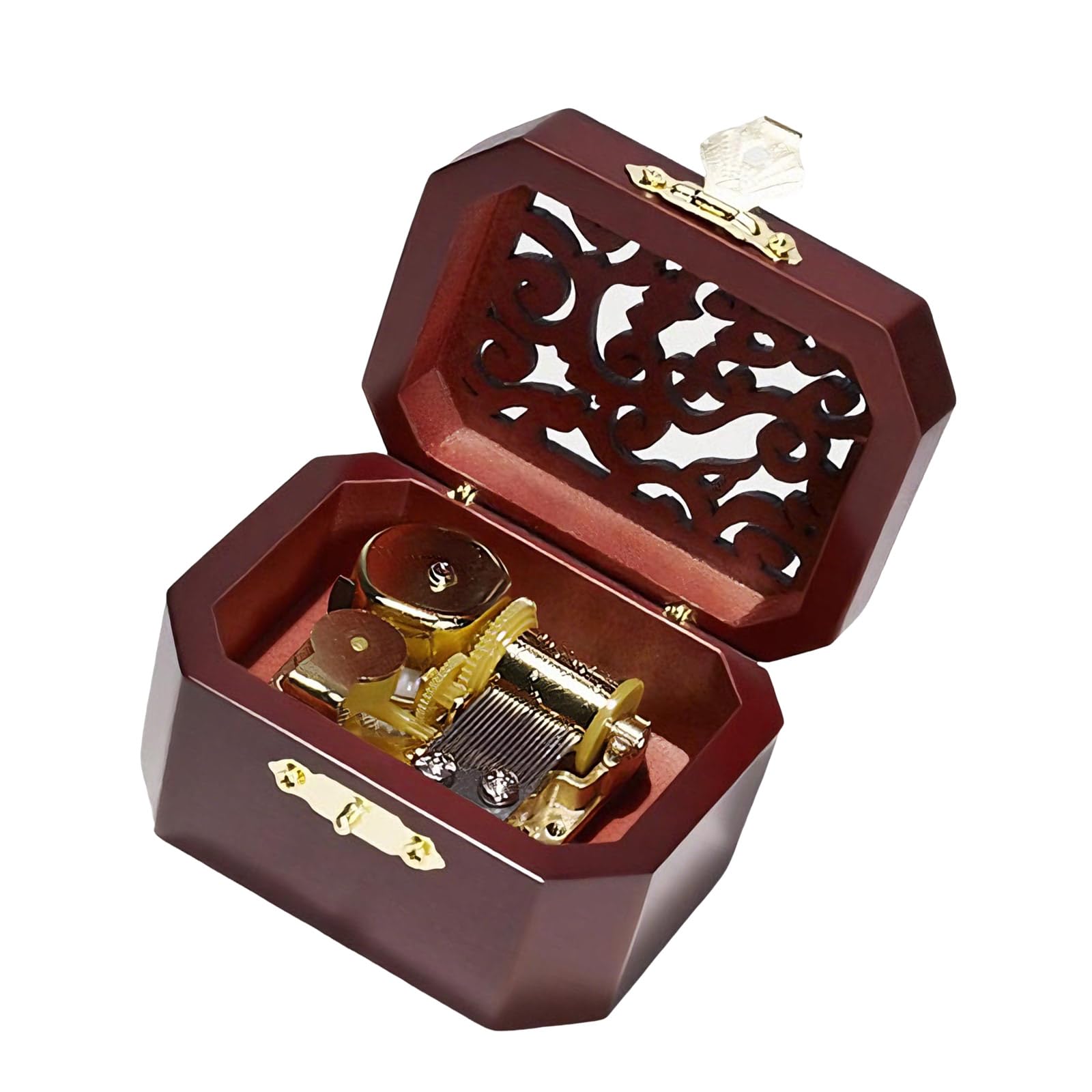 Piceioep Wooden Hollowout Carving Music Box with Wind Up Operations Classical Melodies for Decorative Home Accent Musical Gift Antique Gift