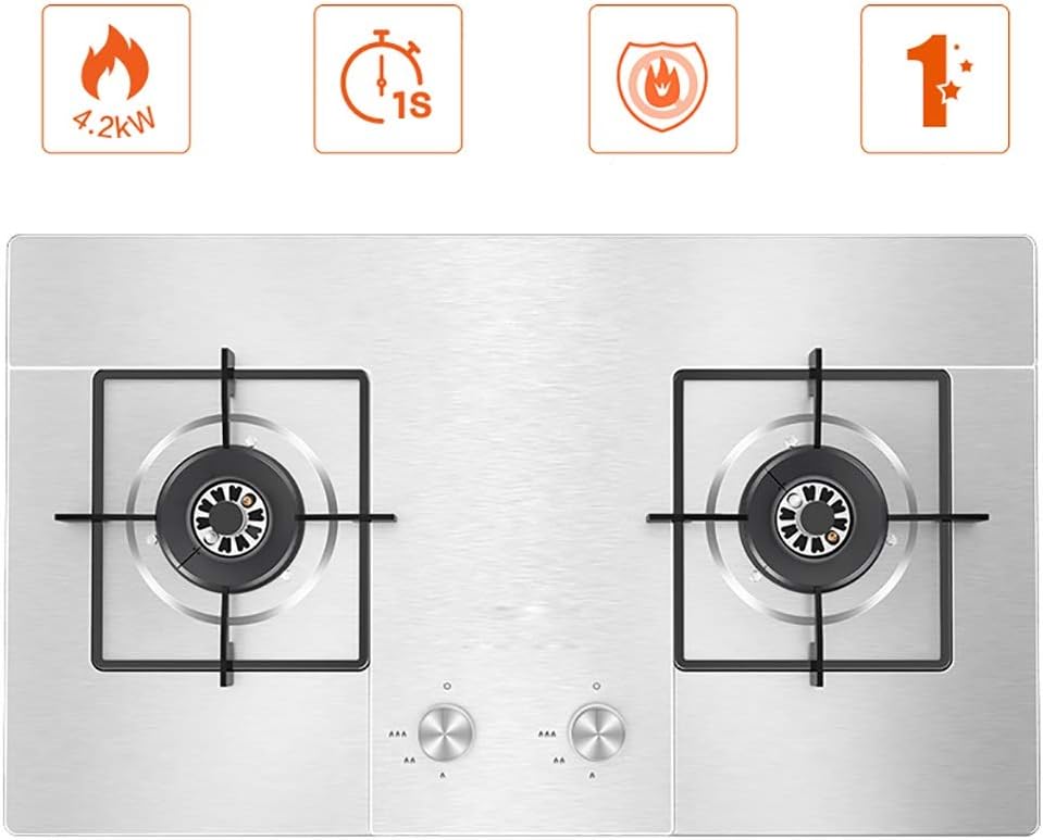 Mini Gas Stove 4.2KW Built-inGas hob Stainless Steel Hob-Plate with Thermocouple Flameout Protection/Pulse Electronic Ignition Easy to Clean [Energy Class A] (Color : NG) (Ng)