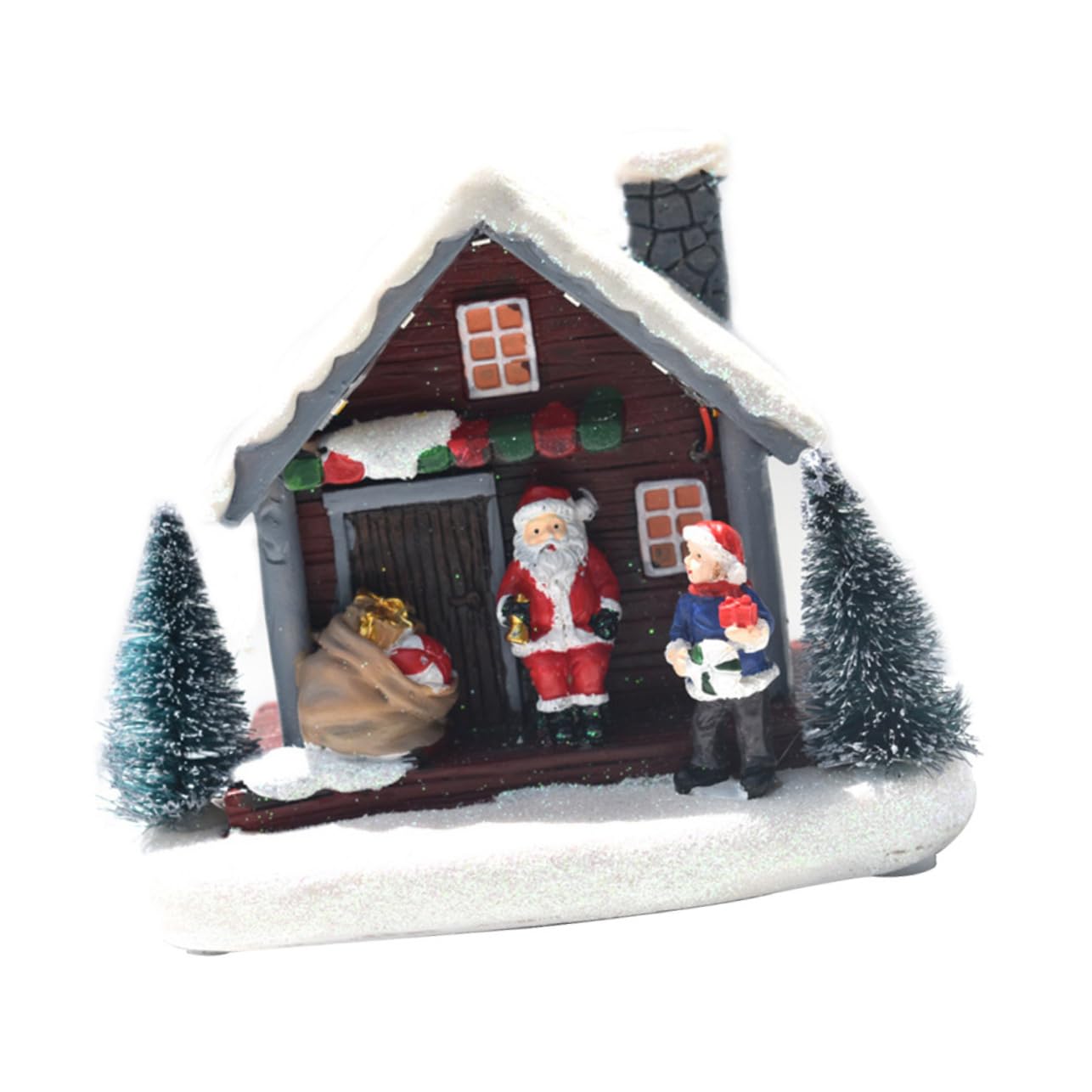 IWOWHERO 1Pc Luminous Resin Mini House Xmas Decor Charming Christmas Party Adornment Battery Operated for Festive Home Decoration and Holiday Atmosphere