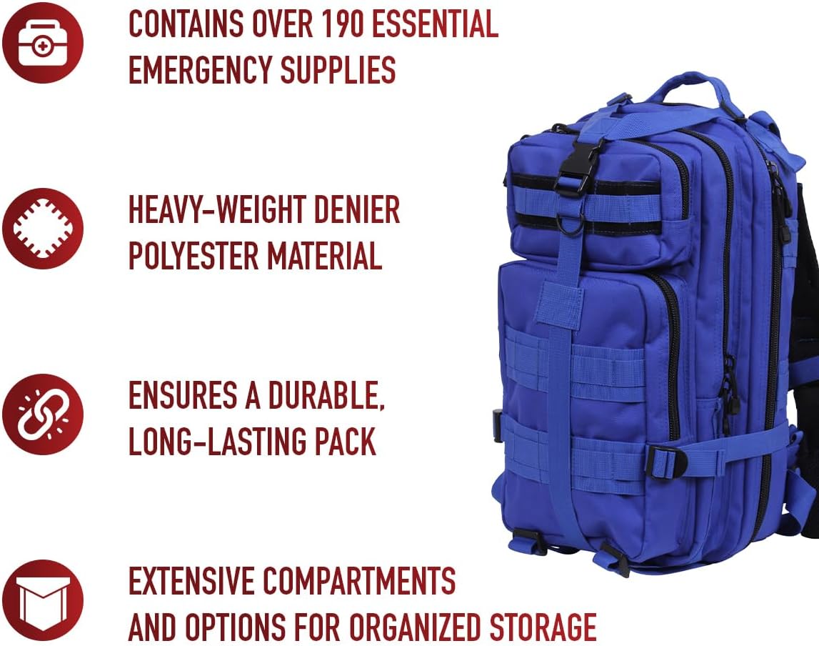 Rothco Trauma Kit Backpack - Includes Over 190 Emergency Survival Items for Any Situation - Blue