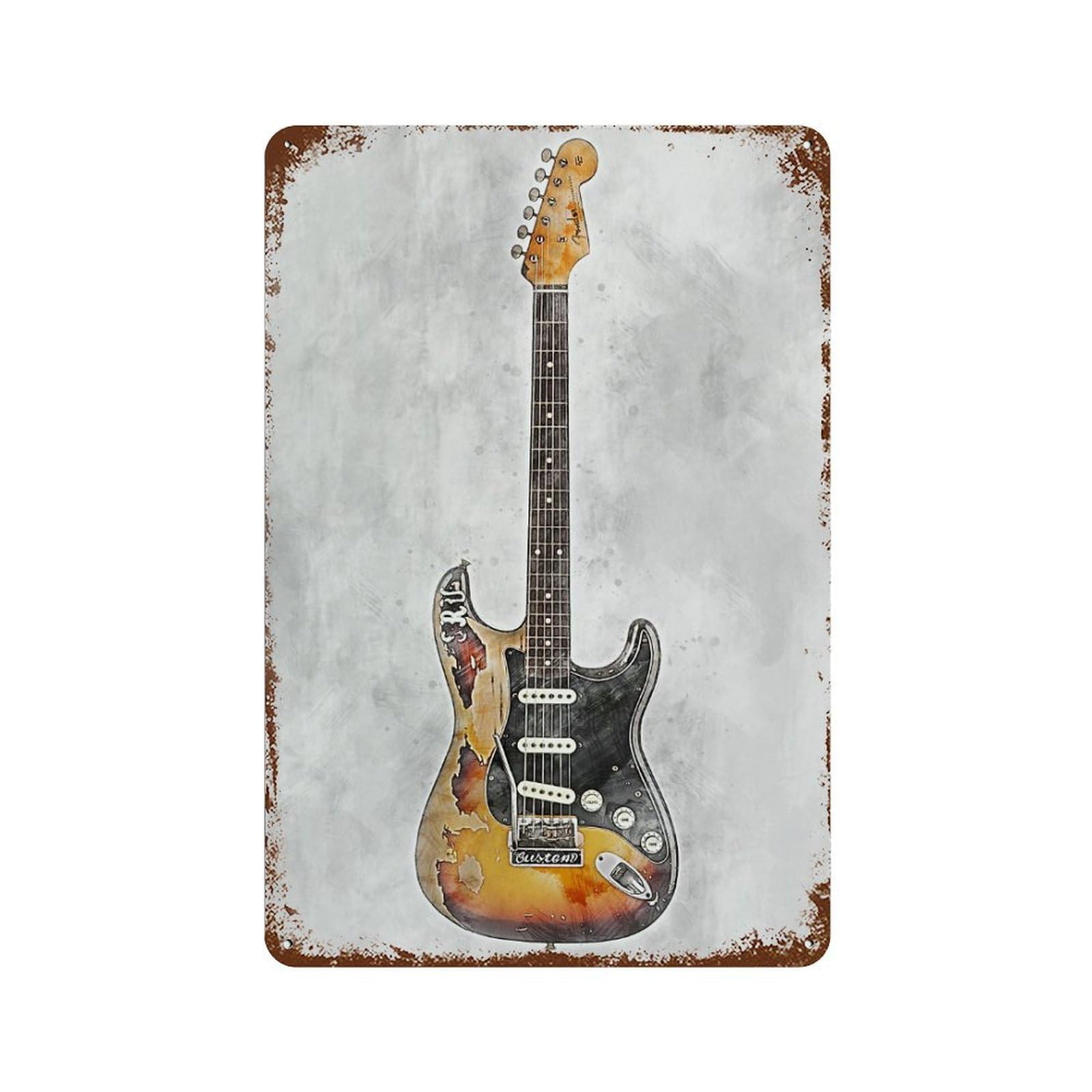 Vintage Rust Metal Sign with Electric Guitar 12 Design 11.8"x7.9", for Office, Studio And Wall Decor, Farmhouse Wall Decor