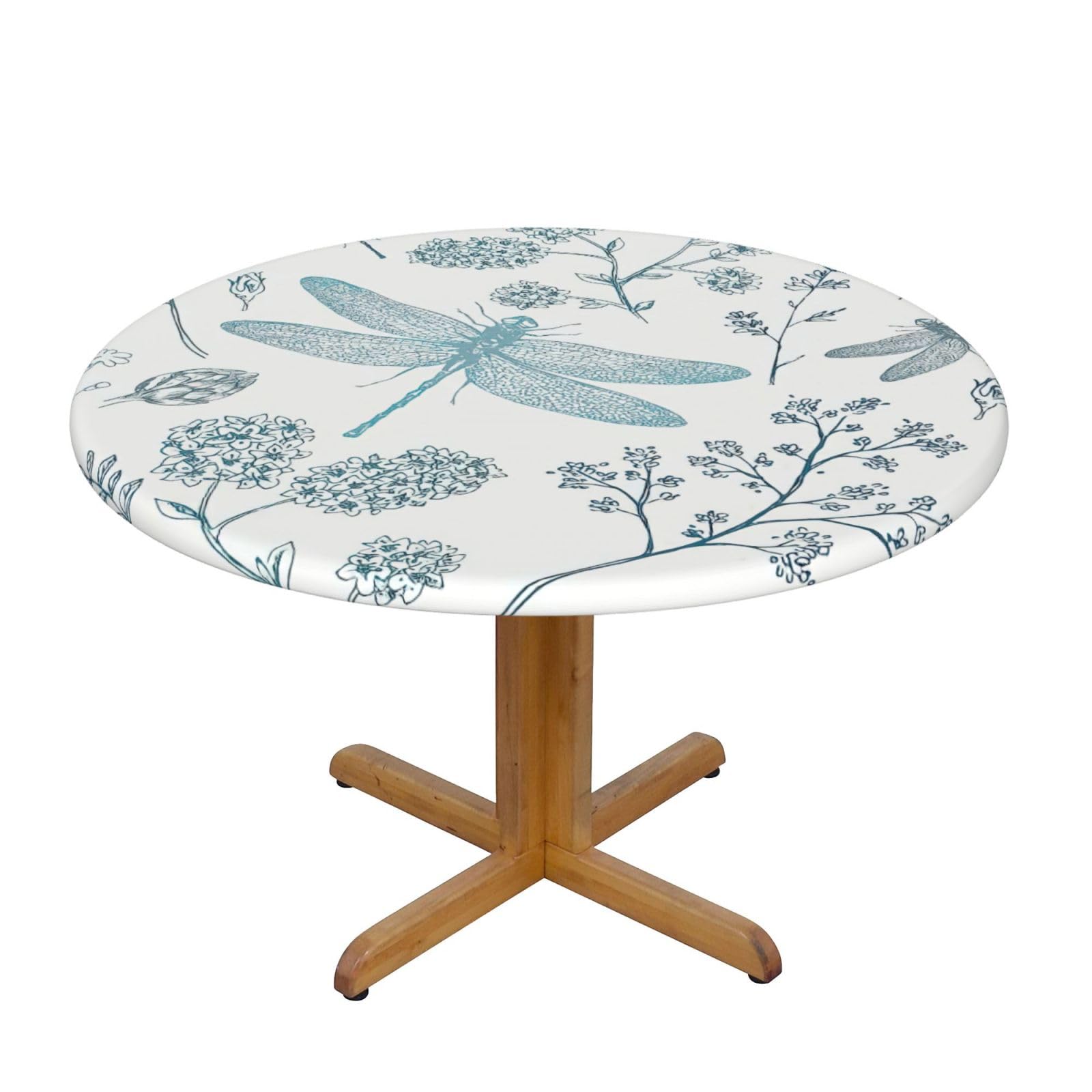 YQxwJL Dragonfly Print Round Picnic Tablecloth, Elastic Fitted Table Covers For 90-140 Cm Tables Camping Indoor Outdoor