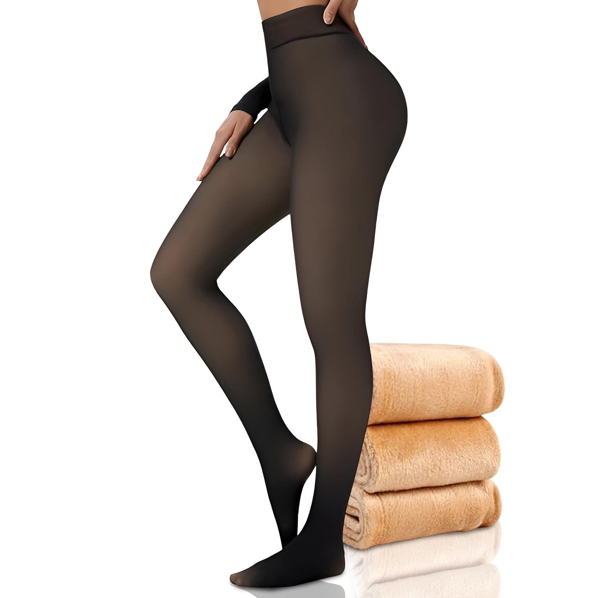 Leggings for Women | Winter Warm Thermal Dual Tone Fleece | Mid Rise Tights Pants Full Lenght |Waist Size : 26 to 34 | Stretchable | Upto 0 DEGRE Celsius | 1 Year Warranty of Fabric | Black