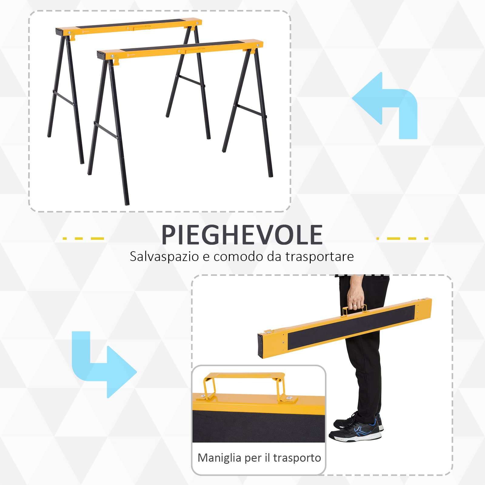 DURHAND Set 2 Pezzi Cavalletti da Lavoro Pieghevoli Portatili Max. 250kg | Piano di Lavoro in Gomma Antiscivolo