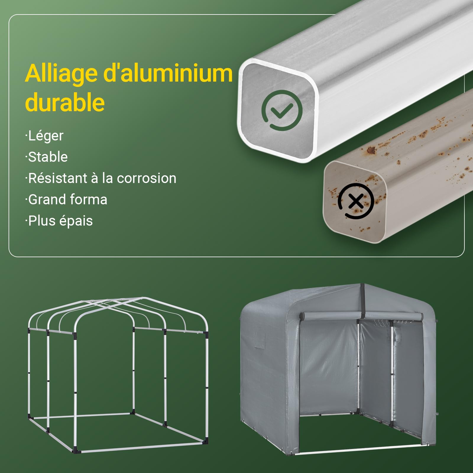 SoBuy Abri de Jardin, Cabane de Jardin Exterieur Imperméable, abri Moto avec des Crochets, Garage pour Vélo et Outils, Abri Vélo, Rangement et Stockage, Gris, 159x219x165 cm, KLS11-L-DG