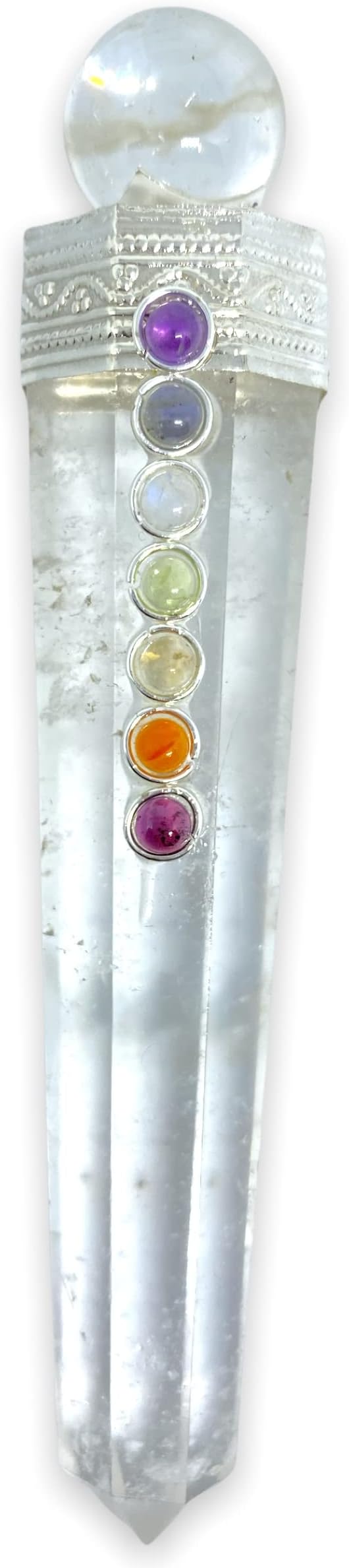 Spiritual Elementz Healing Gemstone Seven Chakra Crystal Wand with Crystal Ball (Height- 10 Centimeter).