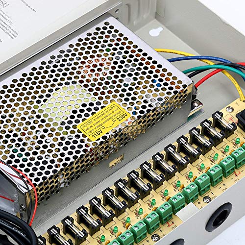 Ares Vision 18 Channel/Port 20 AMPS, 12V DC Power Supply Box, Individually Fused for CCTV, LED, and All 12v DC Devices.
