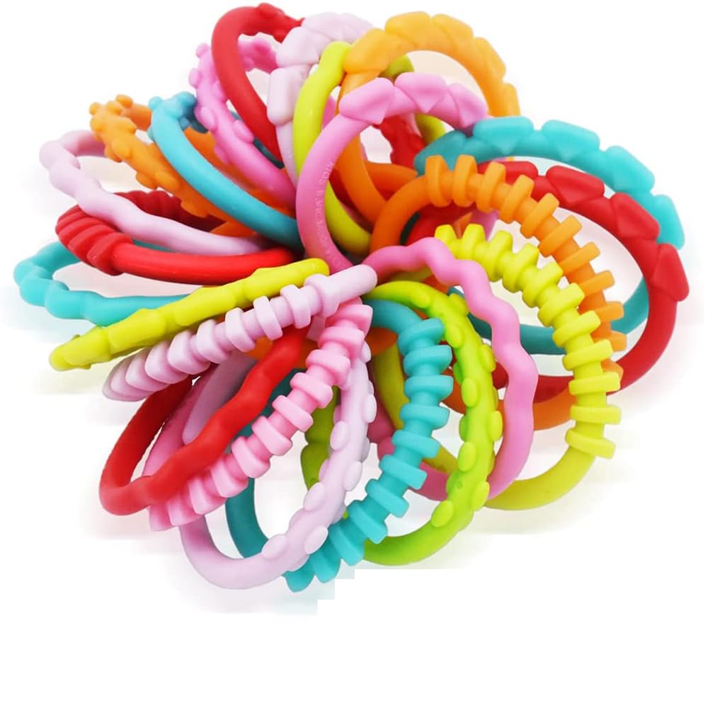 Baby Links Rings, SKADE infant Connecting Rings Toys for Stroller or Carrier Seat Early Learning Toy BPA-Free 24 Pcs Newborn Boy Girl Ages 0 Months Plus